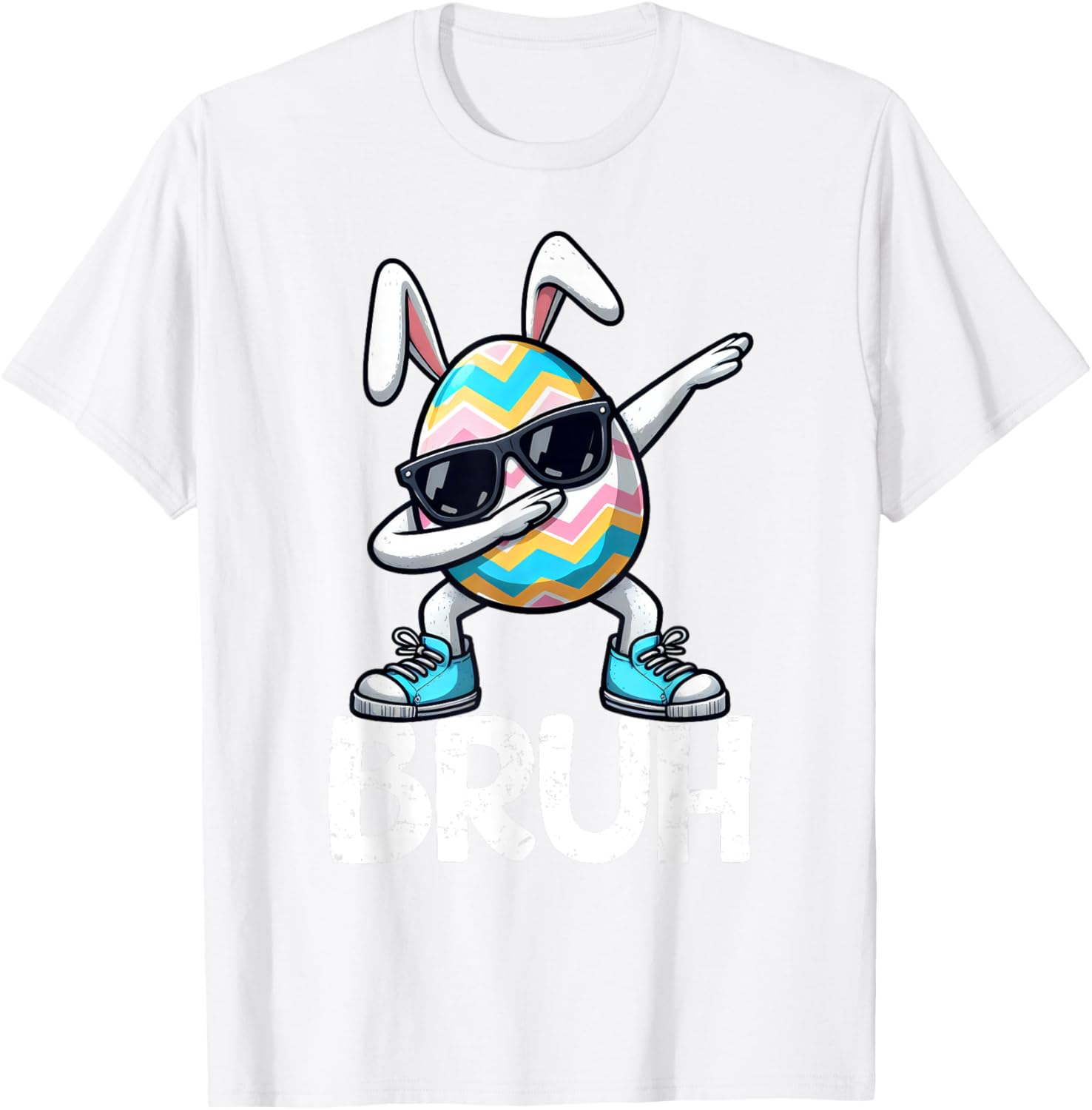 Bruh Dabbing Bunny Eggs Basket Spring Easter Day Boys Kids T-Shirt