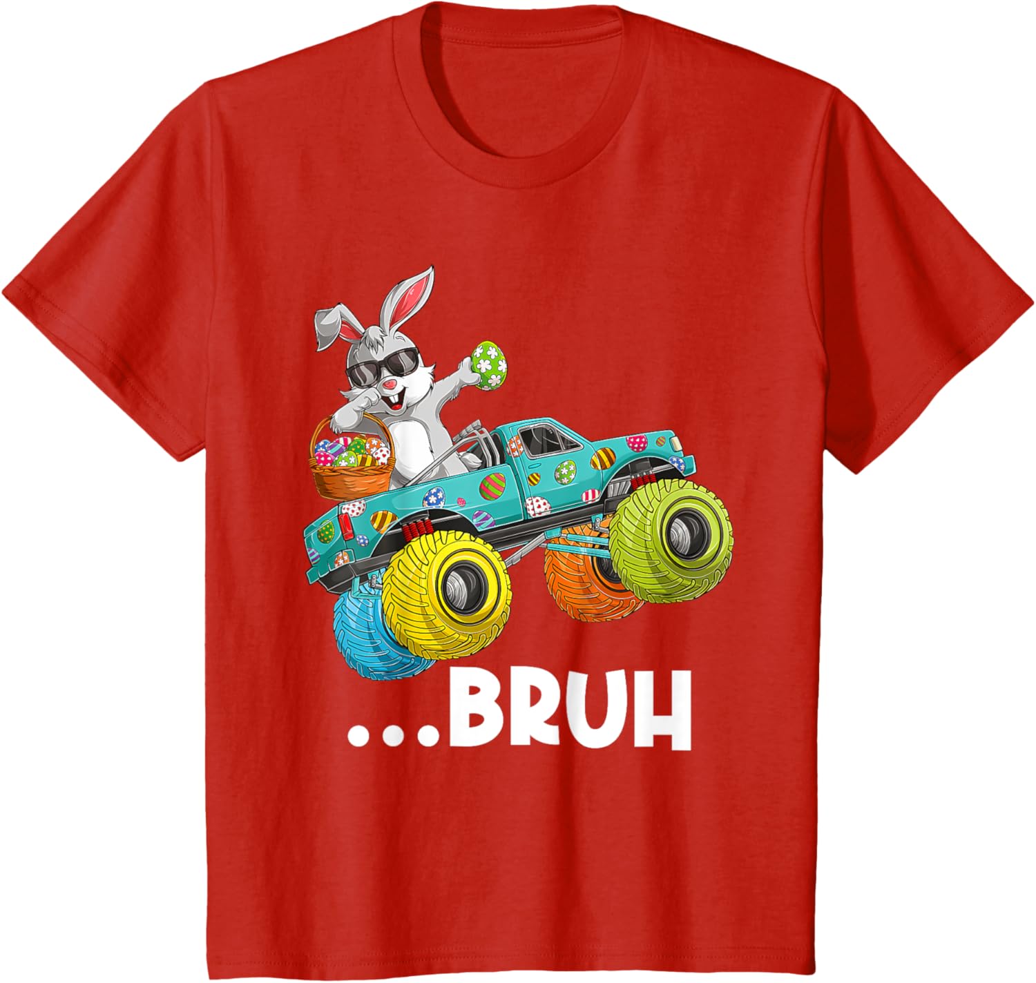 Bruh Dabbing Bunny Happy Easter Monster Truck Lovers Kids T-Shirt