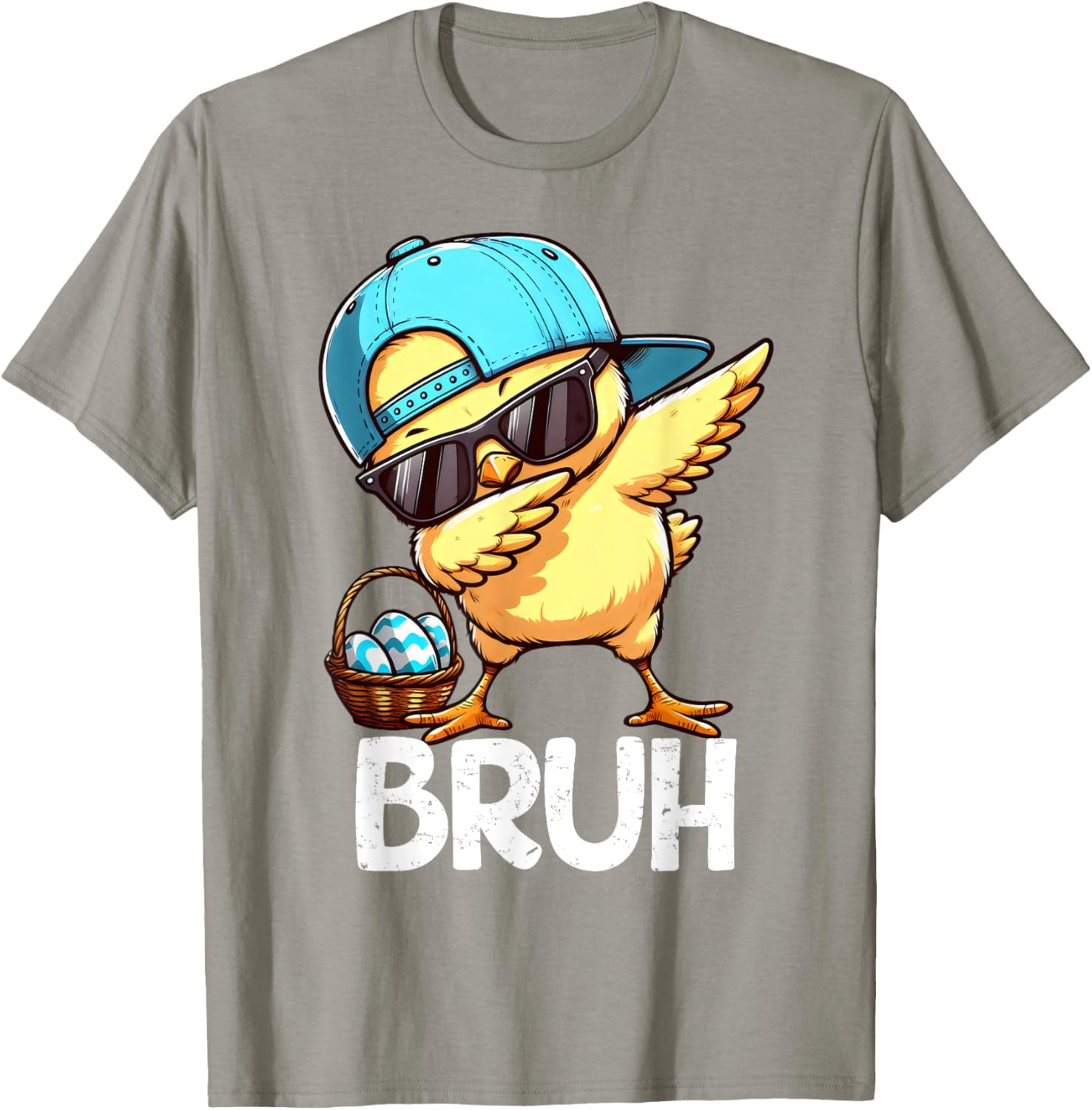 Bruh Dabbing Chick Eggs Basket Funny Easter Day Boys Kids T-Shirt