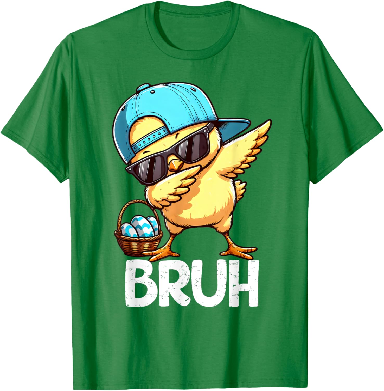 Bruh Dabbing Chick Eggs Basket Funny Easter Day Boys Kids T-Shirt