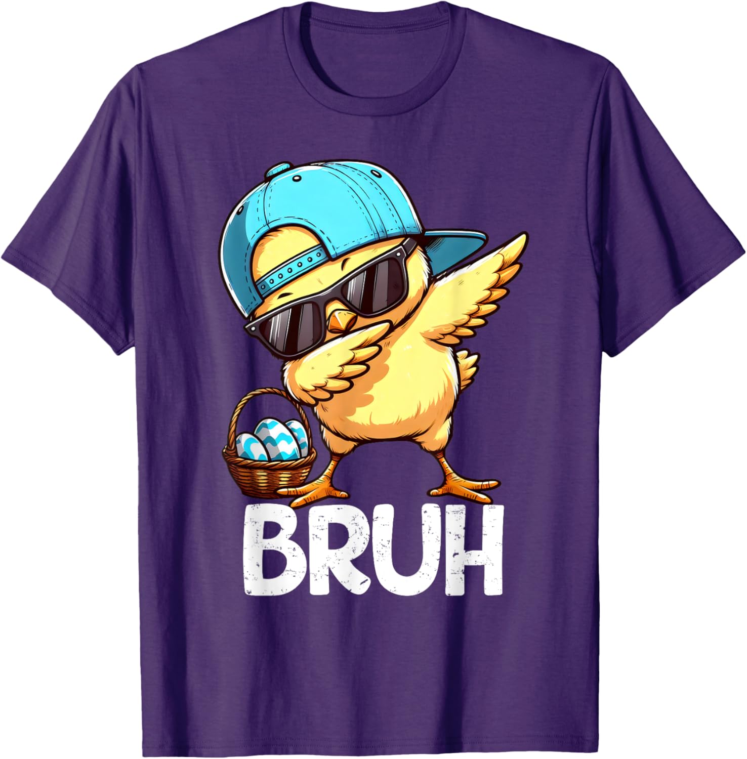 Bruh Dabbing Chick Eggs Basket Funny Easter Day Boys Kids T-Shirt