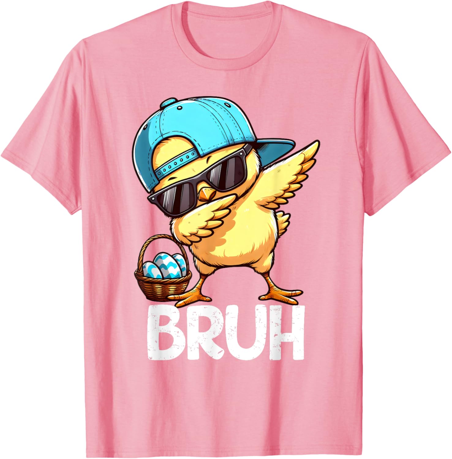 Bruh Dabbing Chick Eggs Basket Funny Easter Day Boys Kids T-Shirt