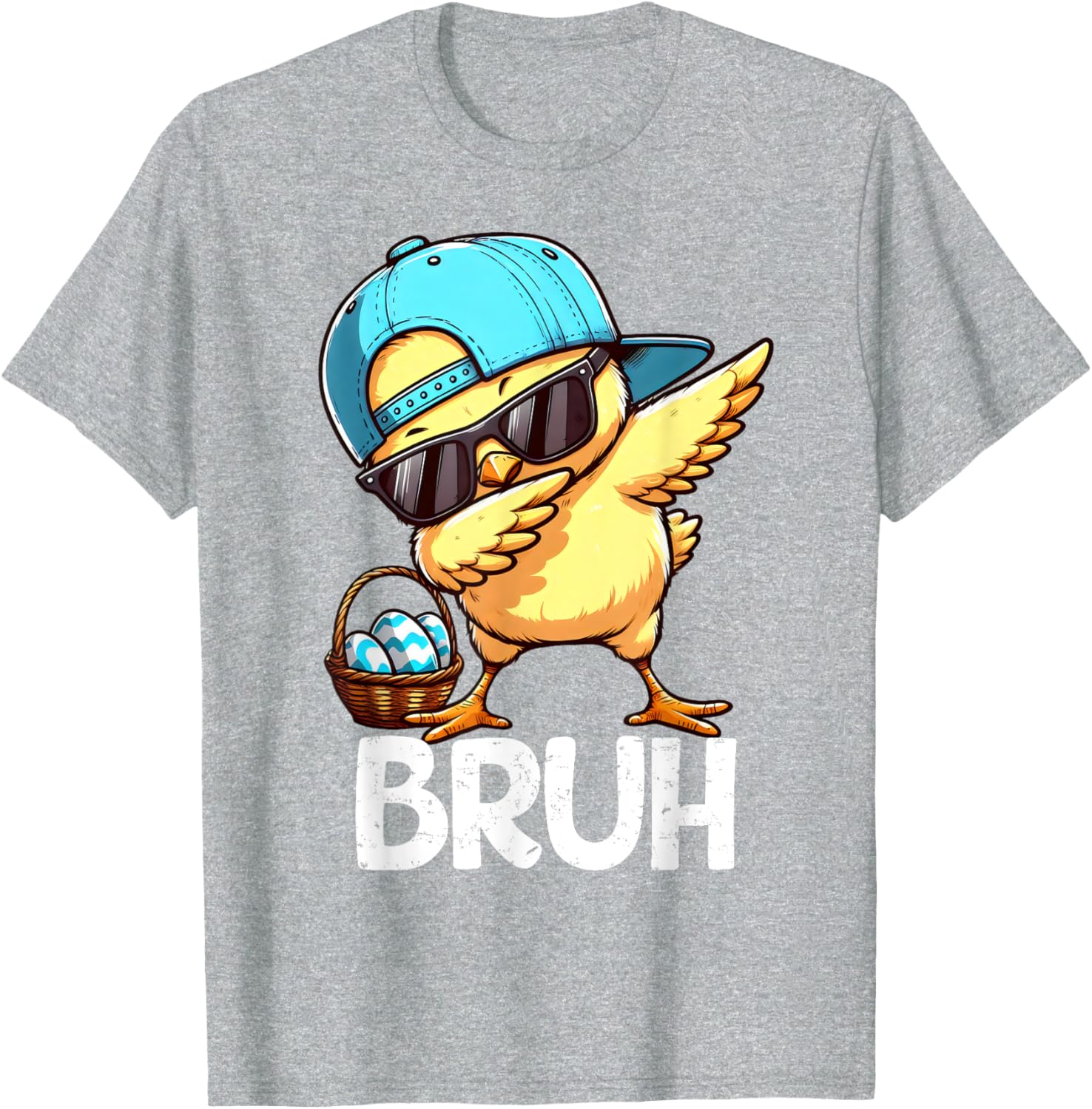 Bruh Dabbing Chick Eggs Basket Funny Easter Day Boys Kids T-Shirt