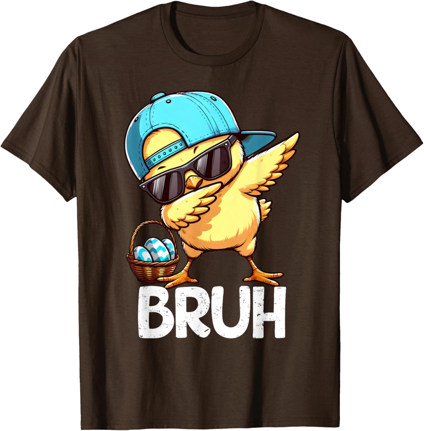 Bruh Dabbing Chick Eggs Basket Funny Easter Day Boys Kids T-Shirt