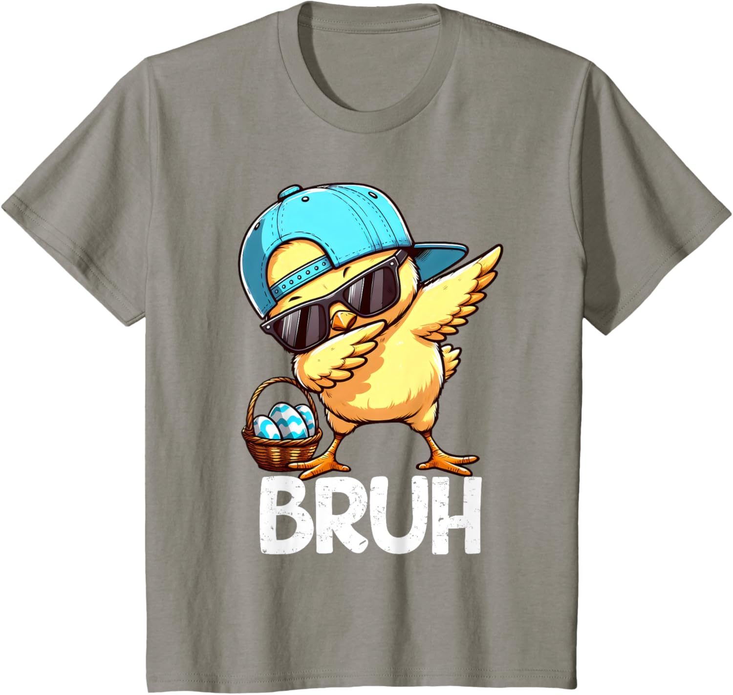 Bruh Dabbing Chick Eggs Basket Funny Easter Day Boys Kids T-Shirt