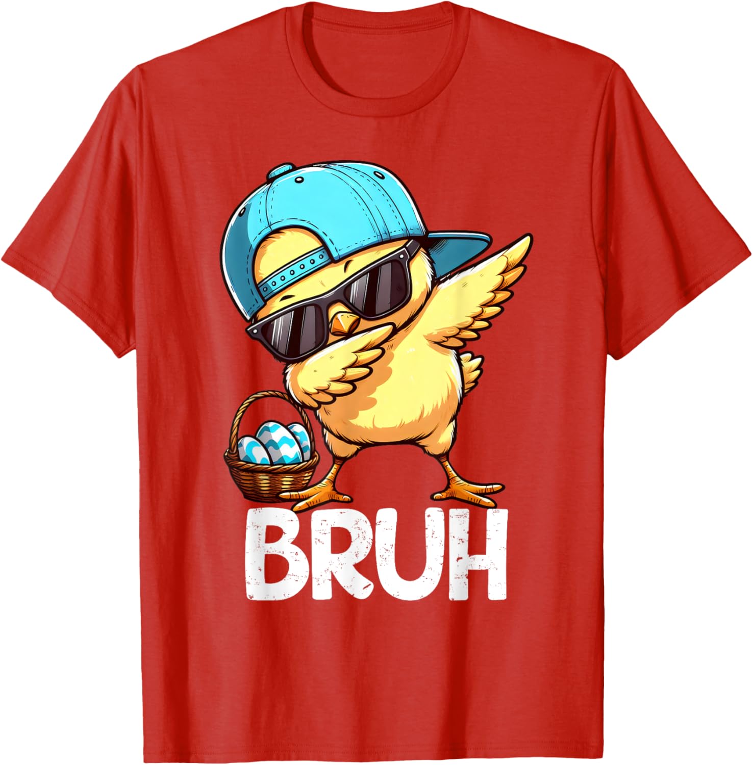 Bruh Dabbing Chick Eggs Basket Funny Easter Day Boys Kids T-Shirt