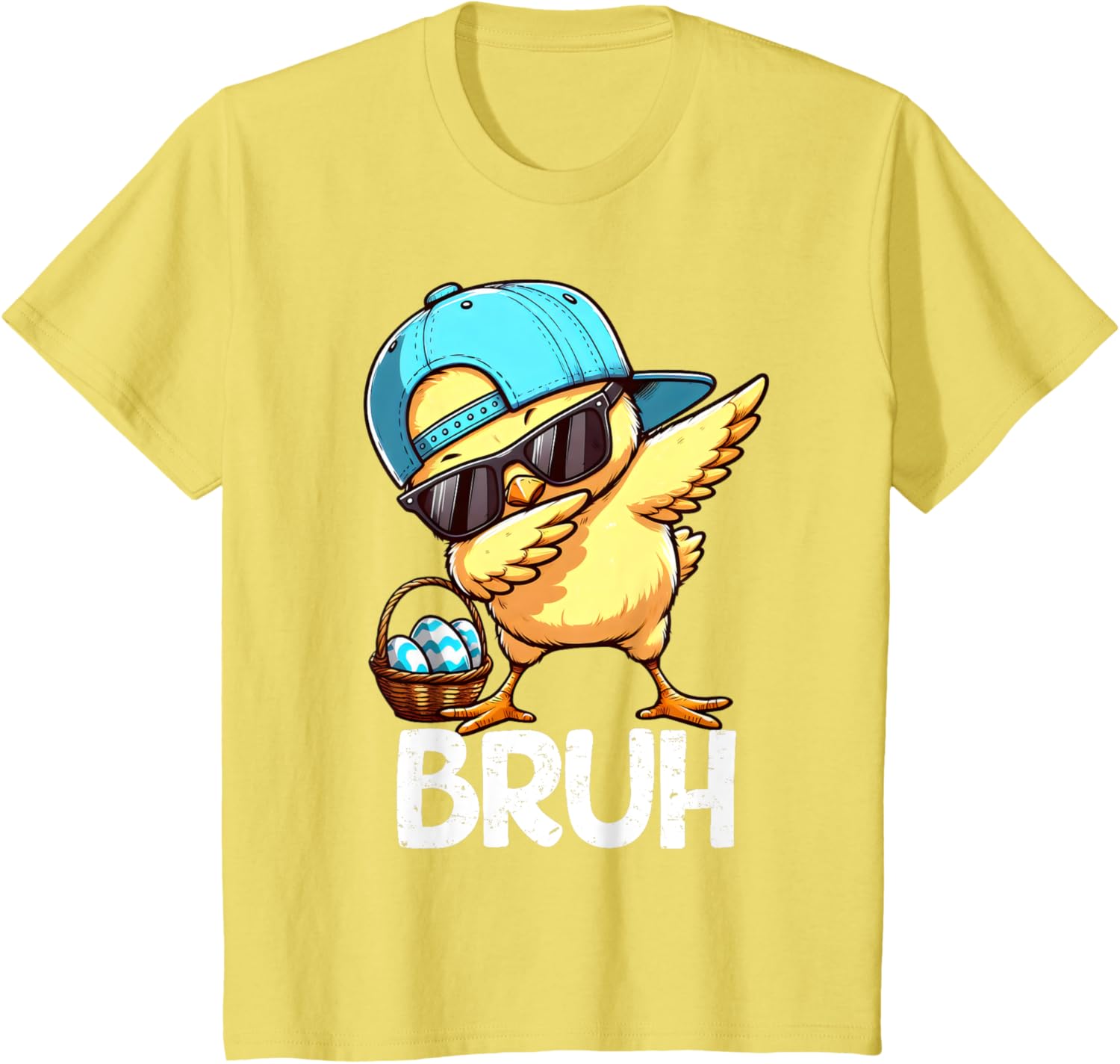 Bruh Dabbing Chick Eggs Basket Funny Easter Day Boys Kids T-Shirt