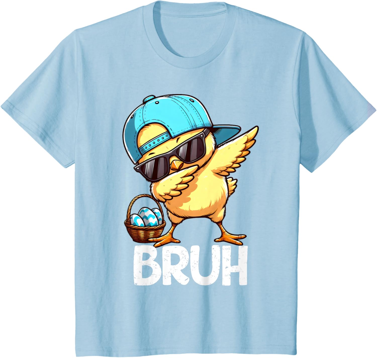 Bruh Dabbing Chick Eggs Basket Funny Easter Day Boys Kids T-Shirt