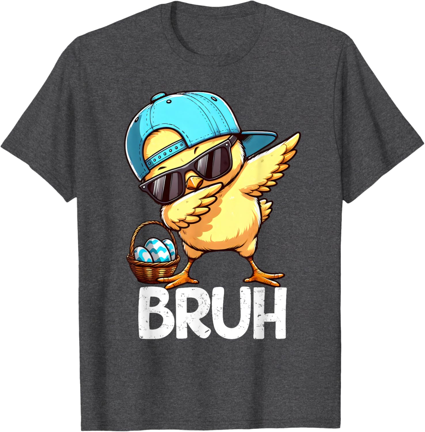 Bruh Dabbing Chick Eggs Basket Funny Easter Day Boys Kids T-Shirt