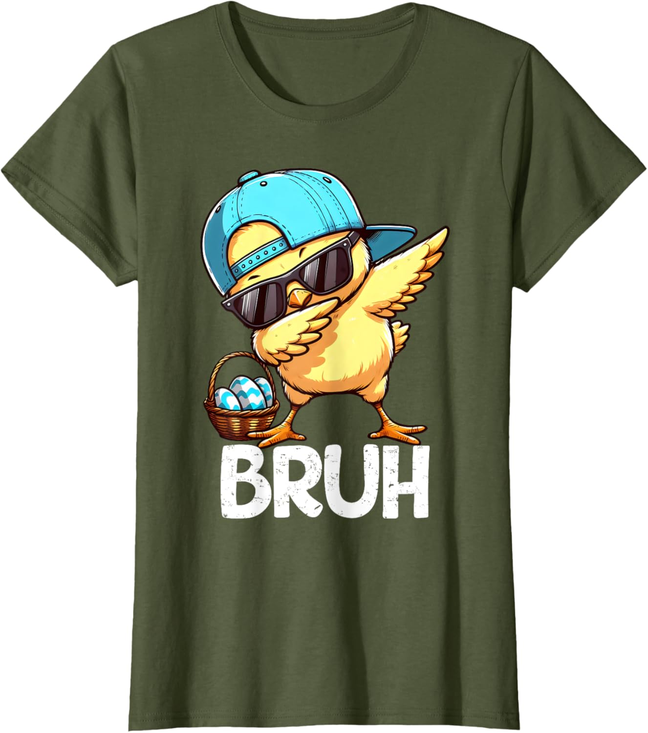 Bruh Dabbing Chick Eggs Basket Funny Easter Day Boys Kids T-Shirt