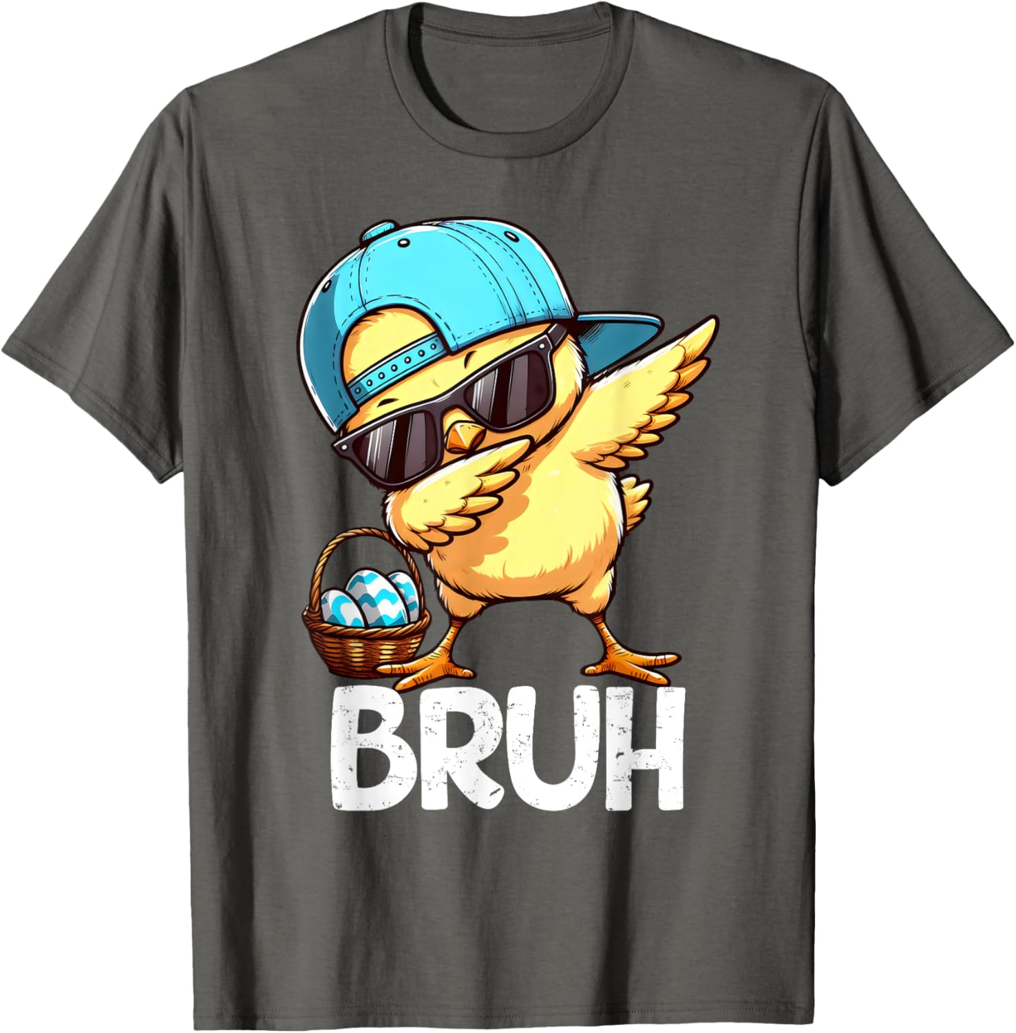 Bruh Dabbing Chick Eggs Basket Funny Easter Day Boys Kids T-Shirt