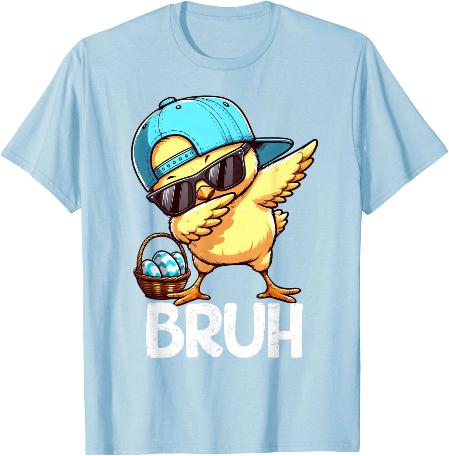 Bruh Dabbing Chick Eggs Basket Funny Easter Day Boys Kids T-Shirt