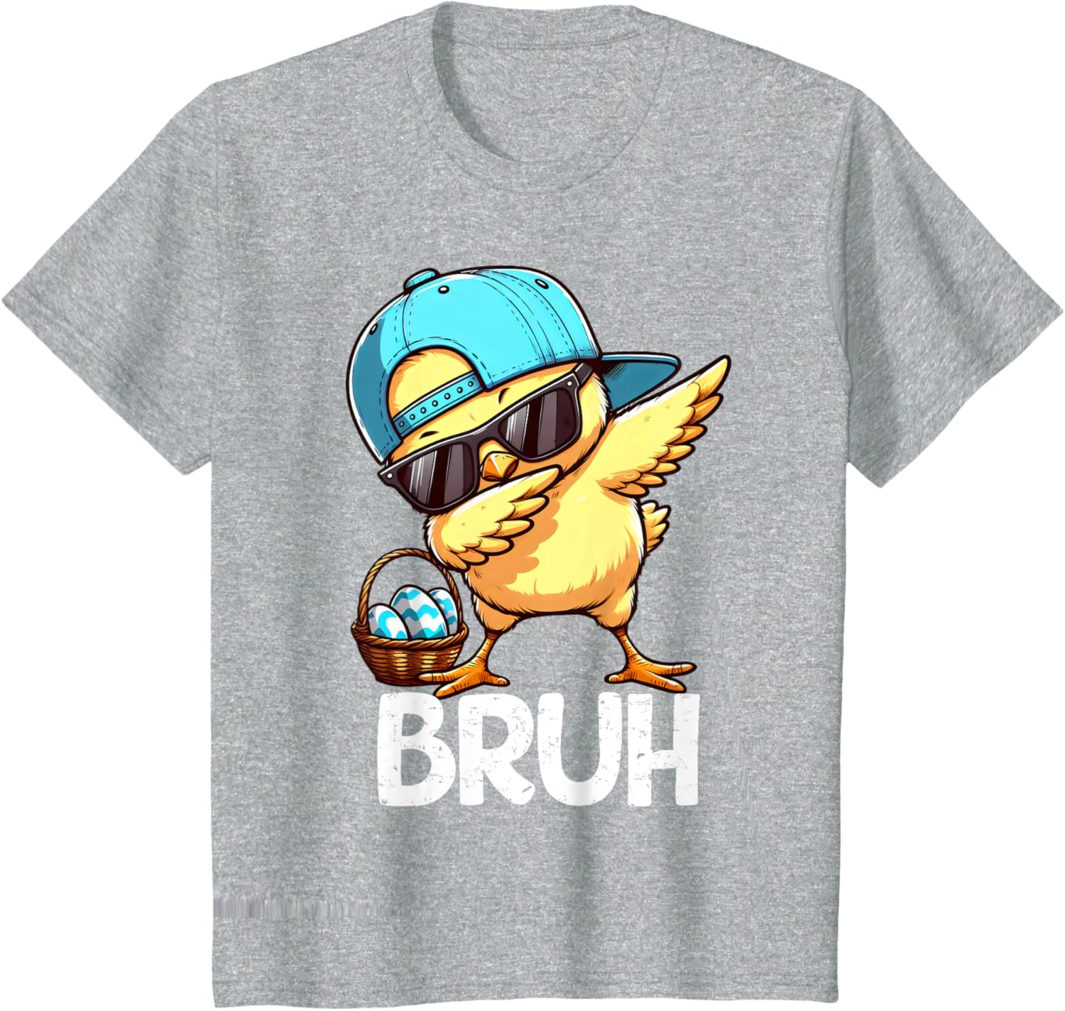 Bruh Dabbing Chick Eggs Basket Funny Easter Day Boys Kids T-Shirt