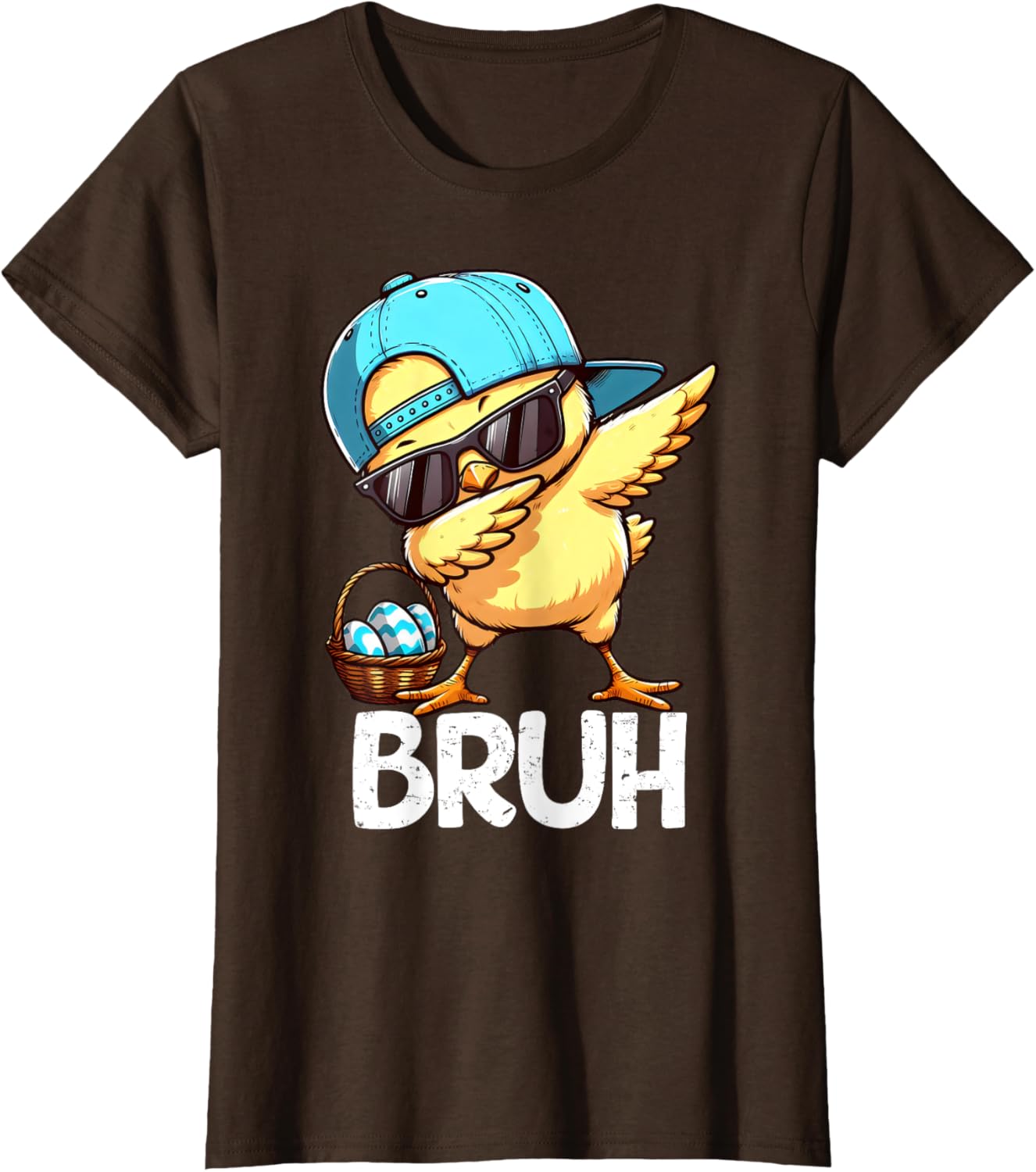 Bruh Dabbing Chick Eggs Basket Funny Easter Day Boys Kids T-Shirt