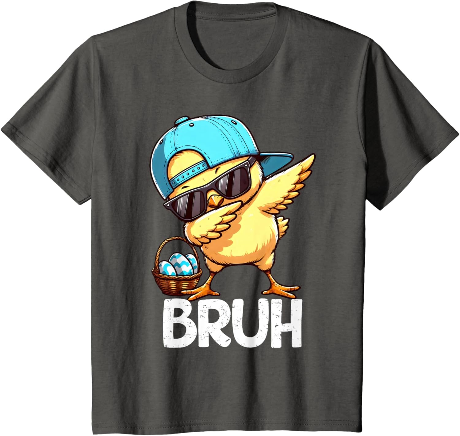 Bruh Dabbing Chick Eggs Basket Funny Easter Day Boys Kids T-Shirt