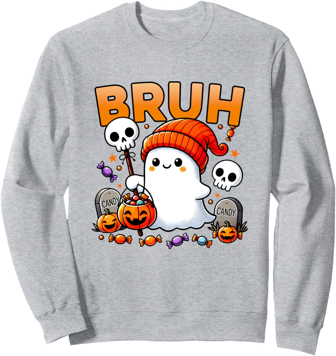 Bruh Ghost Halloween Cute Ghost Trick Or Treat Candy Kids Sweatshirt