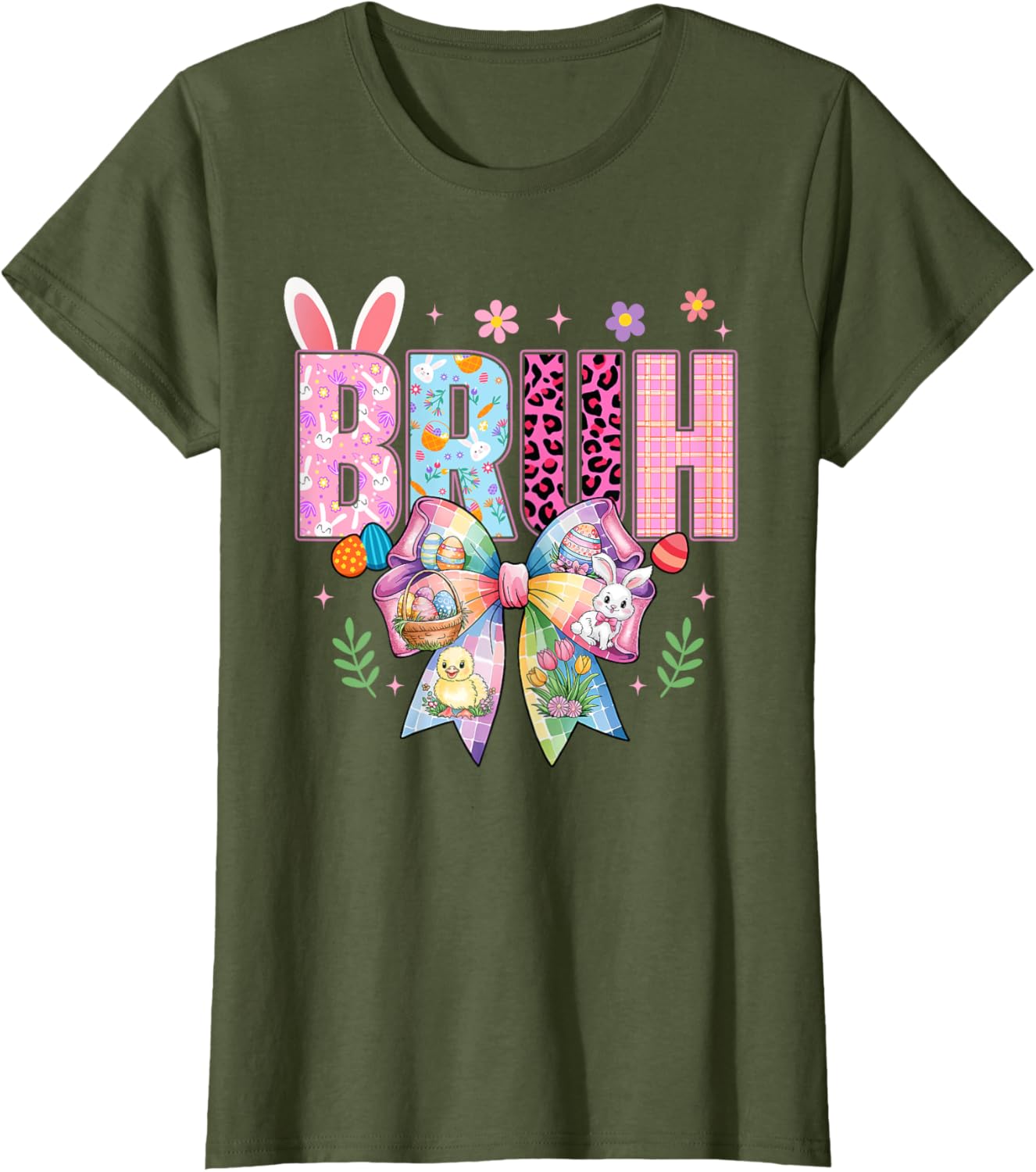 Bruh Meme Easter Day Funny Bunny Eggs Teens Coquette Bow T-Shirt