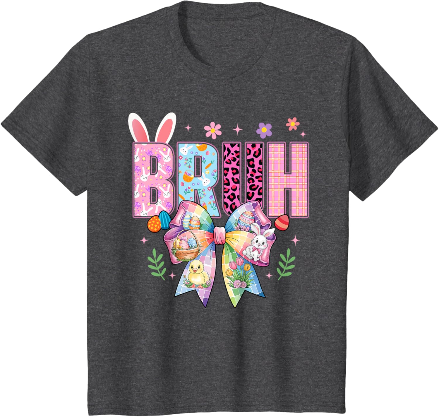 Bruh Meme Easter Day Funny Bunny Eggs Teens Coquette Bow T-Shirt