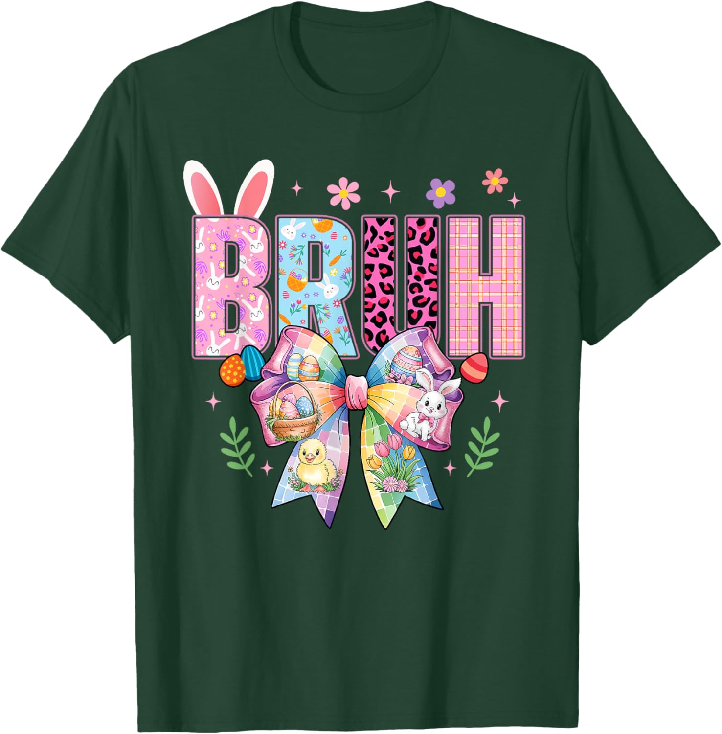 Bruh Meme Easter Day Funny Bunny Eggs Teens Coquette Bow T-Shirt