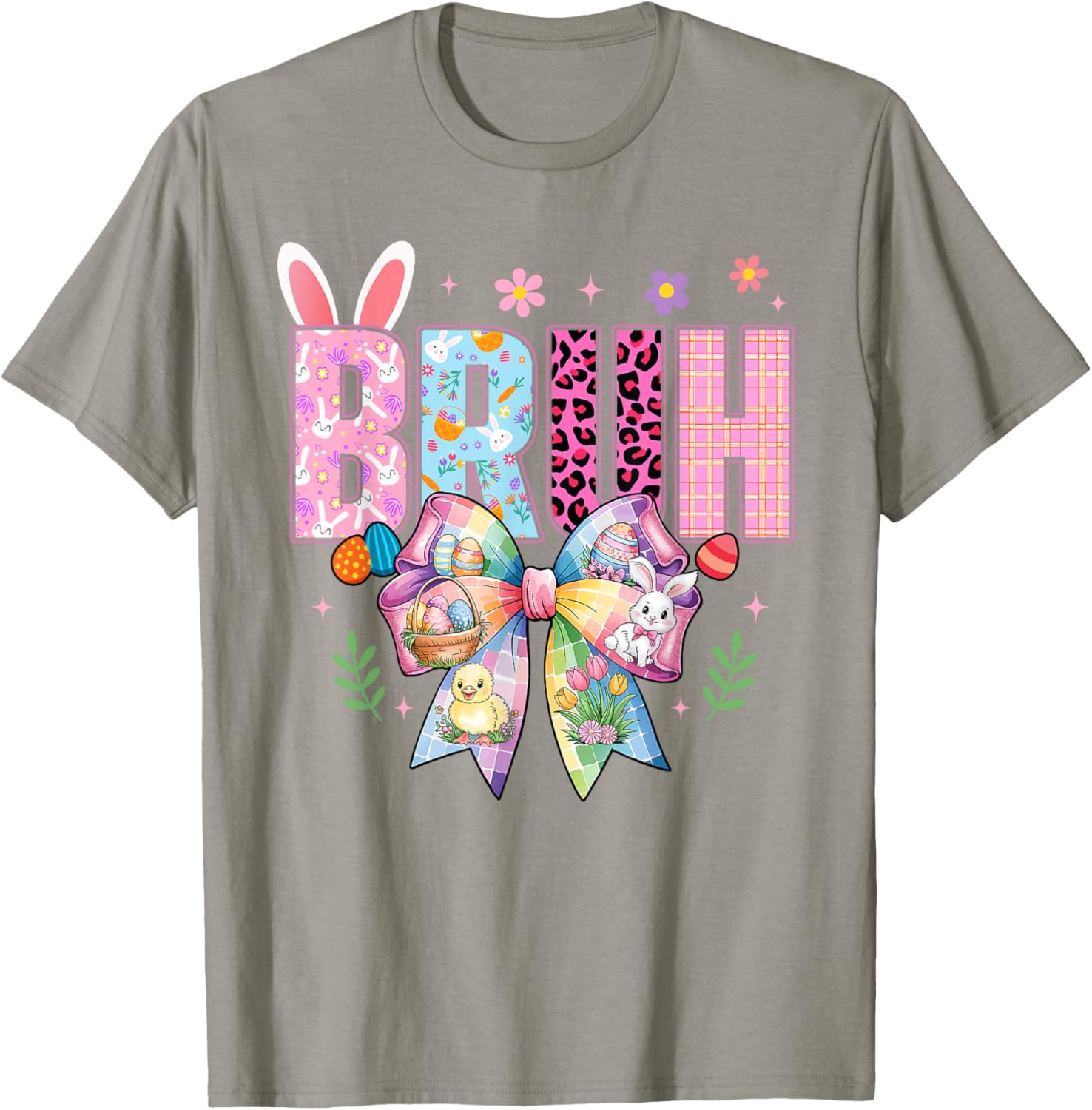 Bruh Meme Easter Day Funny Bunny Eggs Teens Coquette Bow T-Shirt