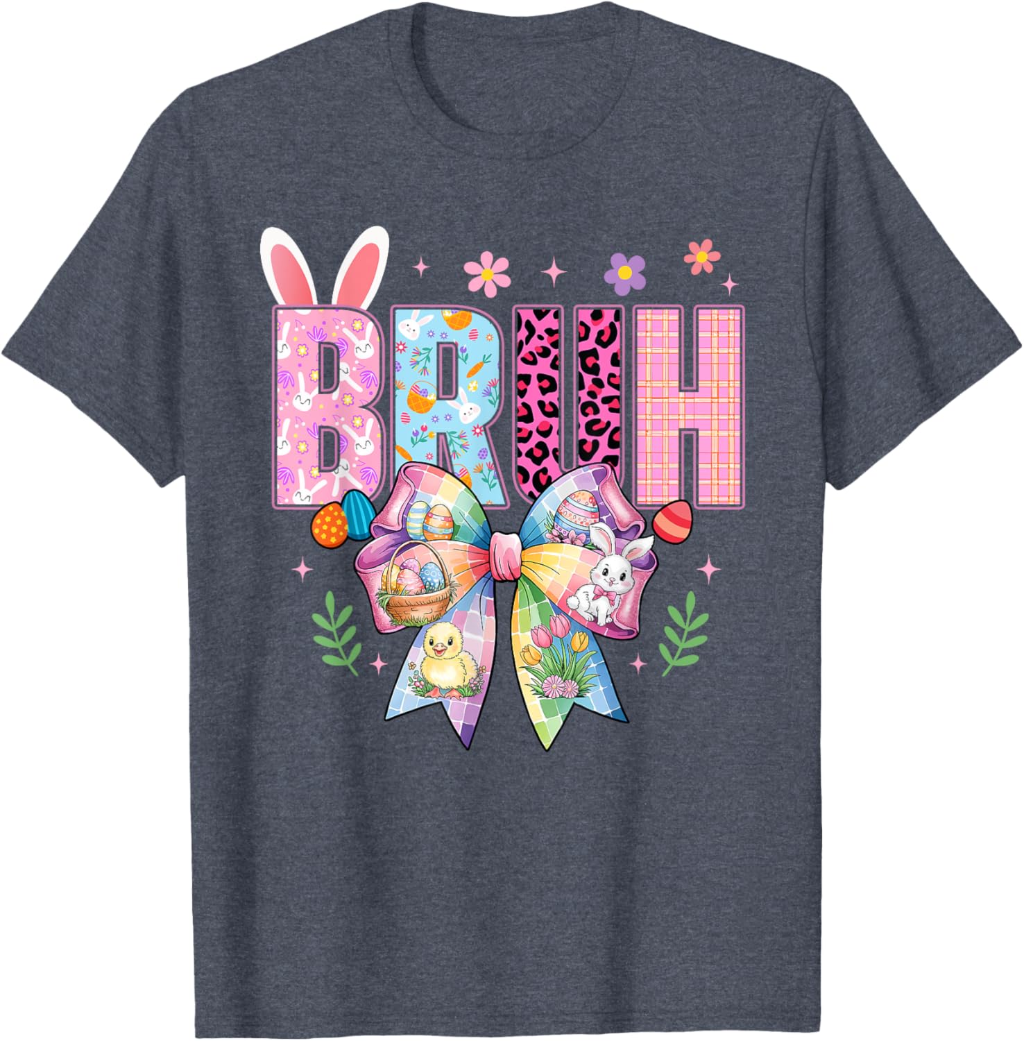 Bruh Meme Easter Day Funny Bunny Eggs Teens Coquette Bow T-Shirt