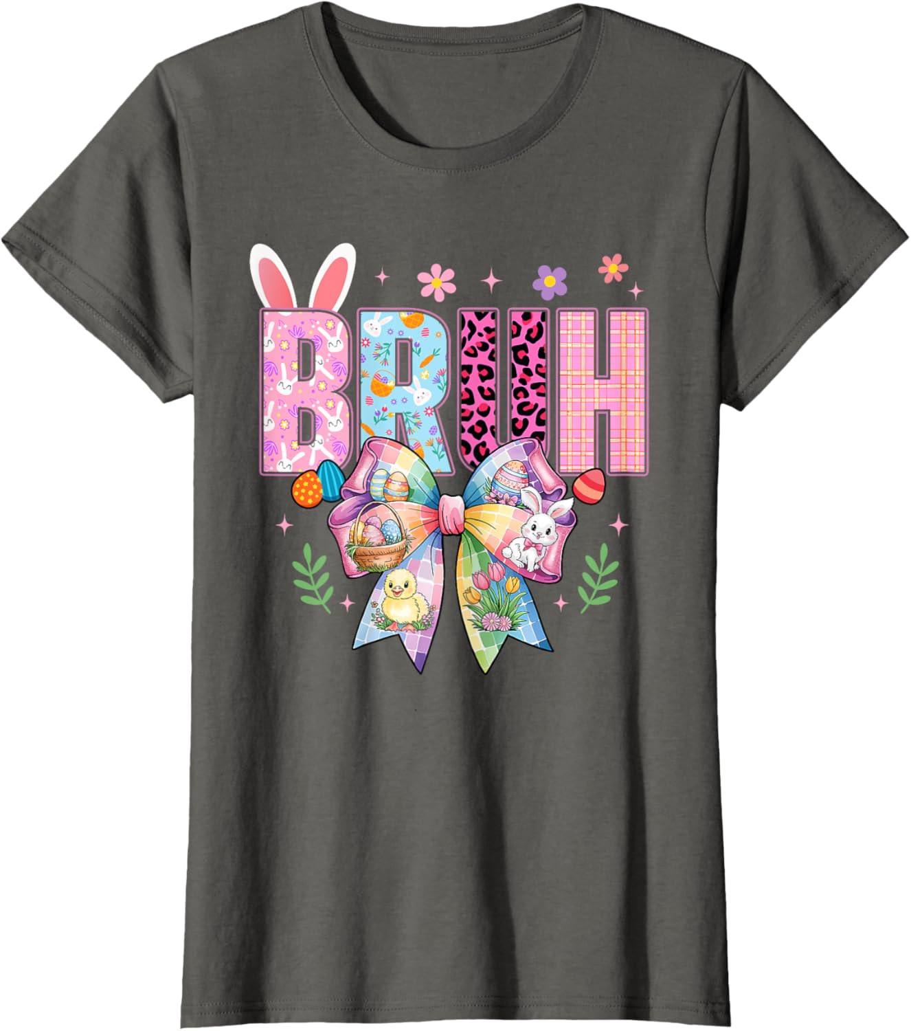 Bruh Meme Easter Day Funny Bunny Eggs Teens Coquette Bow T-Shirt