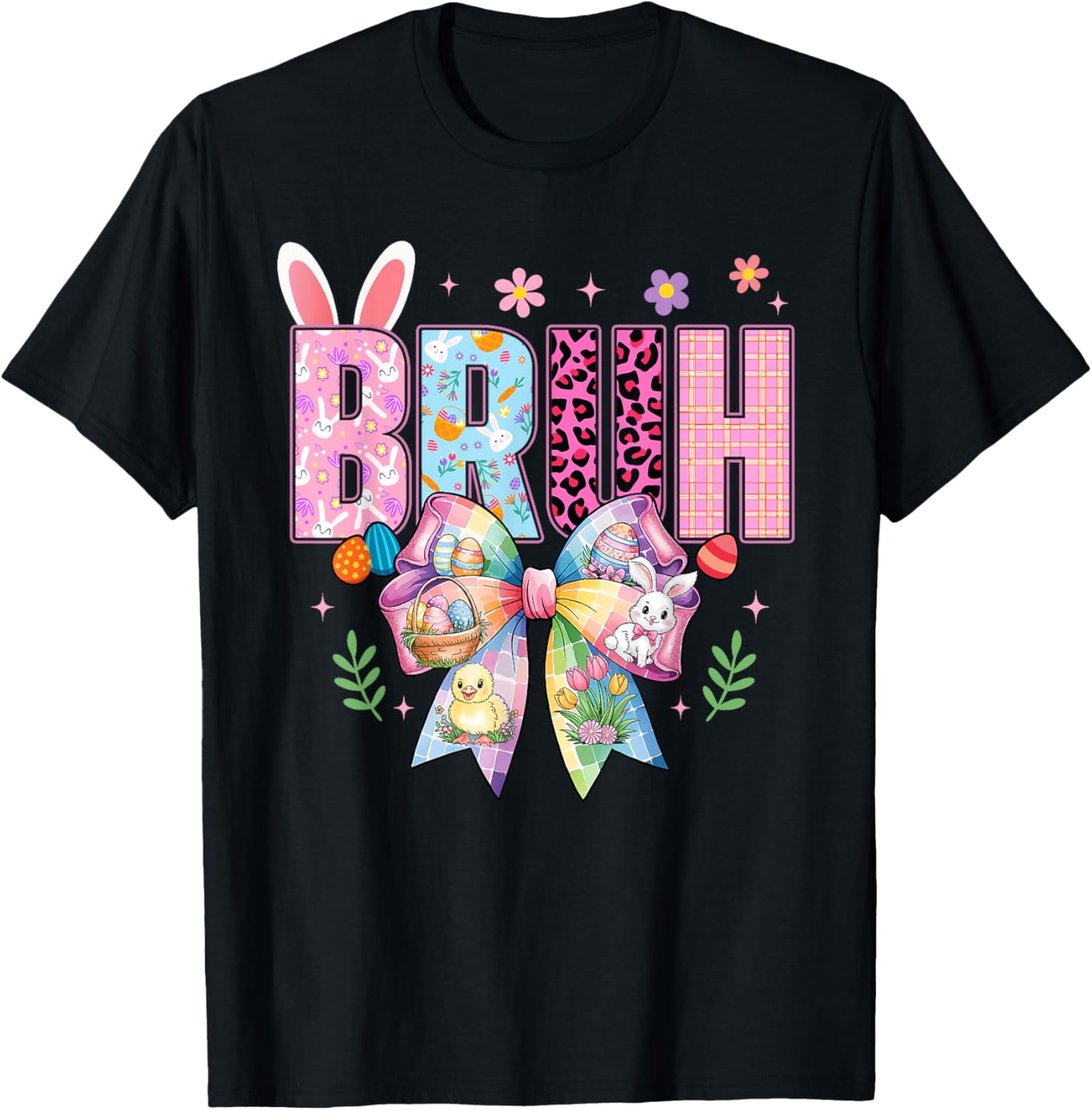 Bruh Meme Easter Day Funny Bunny Eggs Teens Coquette Bow T-Shirt