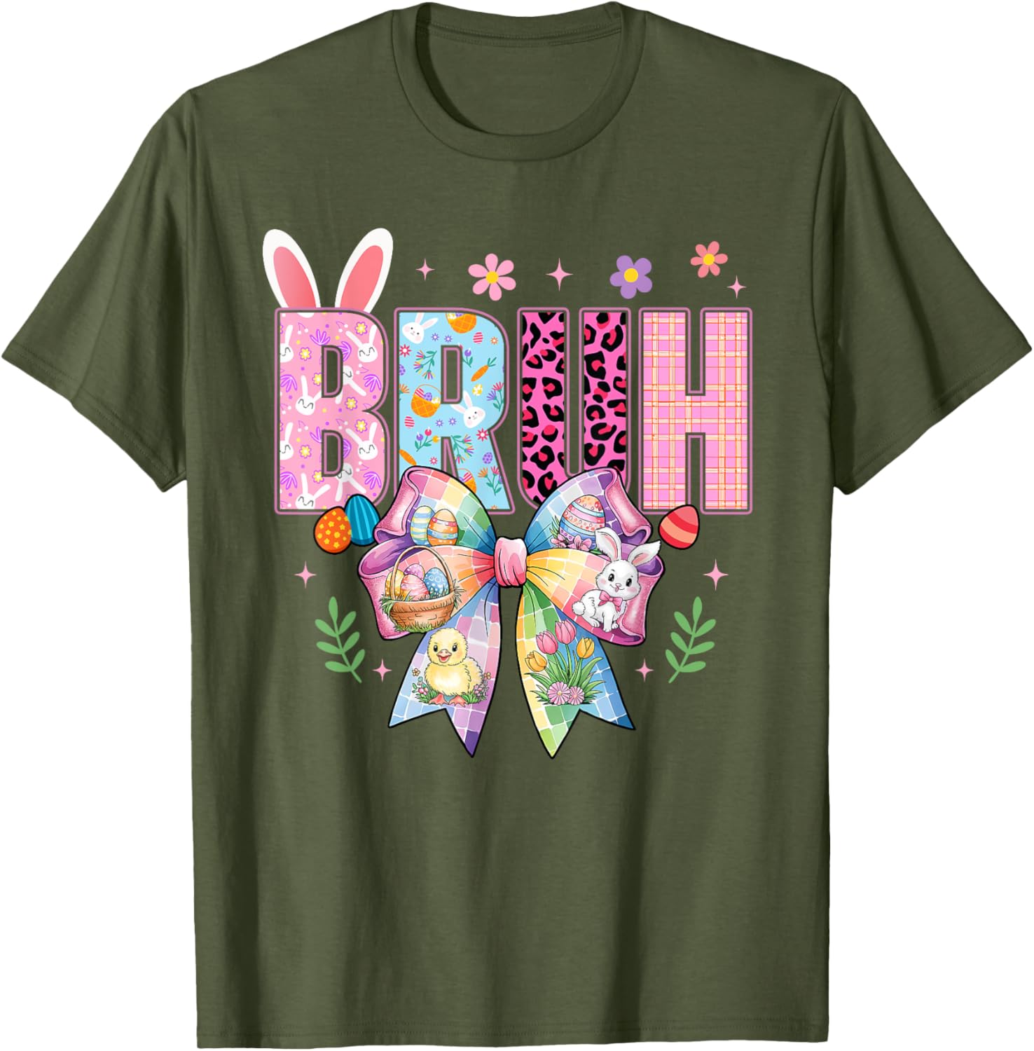 Bruh Meme Easter Day Funny Bunny Eggs Teens Coquette Bow T-Shirt