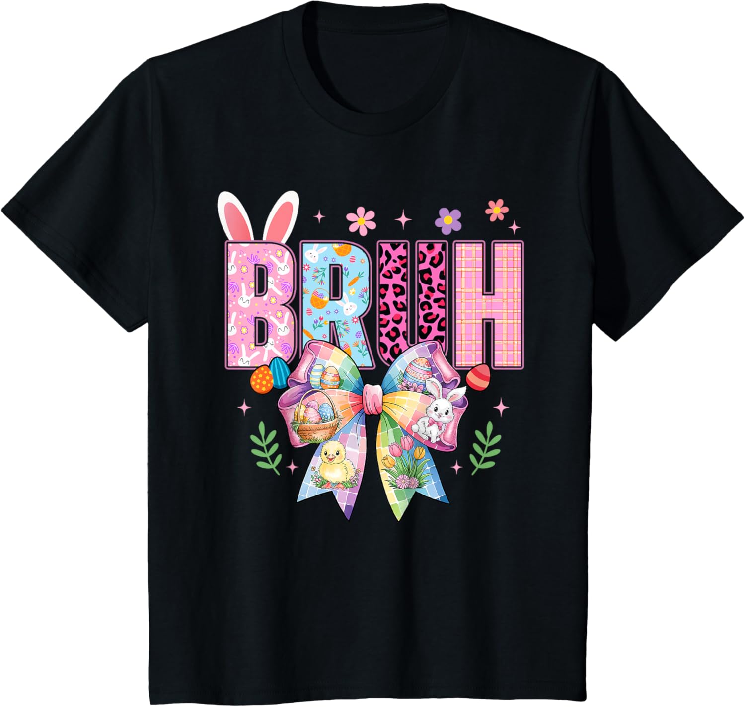 Bruh Meme Easter Day Funny Bunny Eggs Teens Coquette Bow T-Shirt