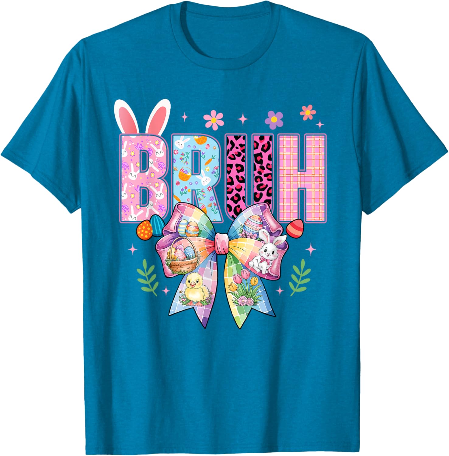 Bruh Meme Easter Day Funny Bunny Eggs Teens Coquette Bow T-Shirt