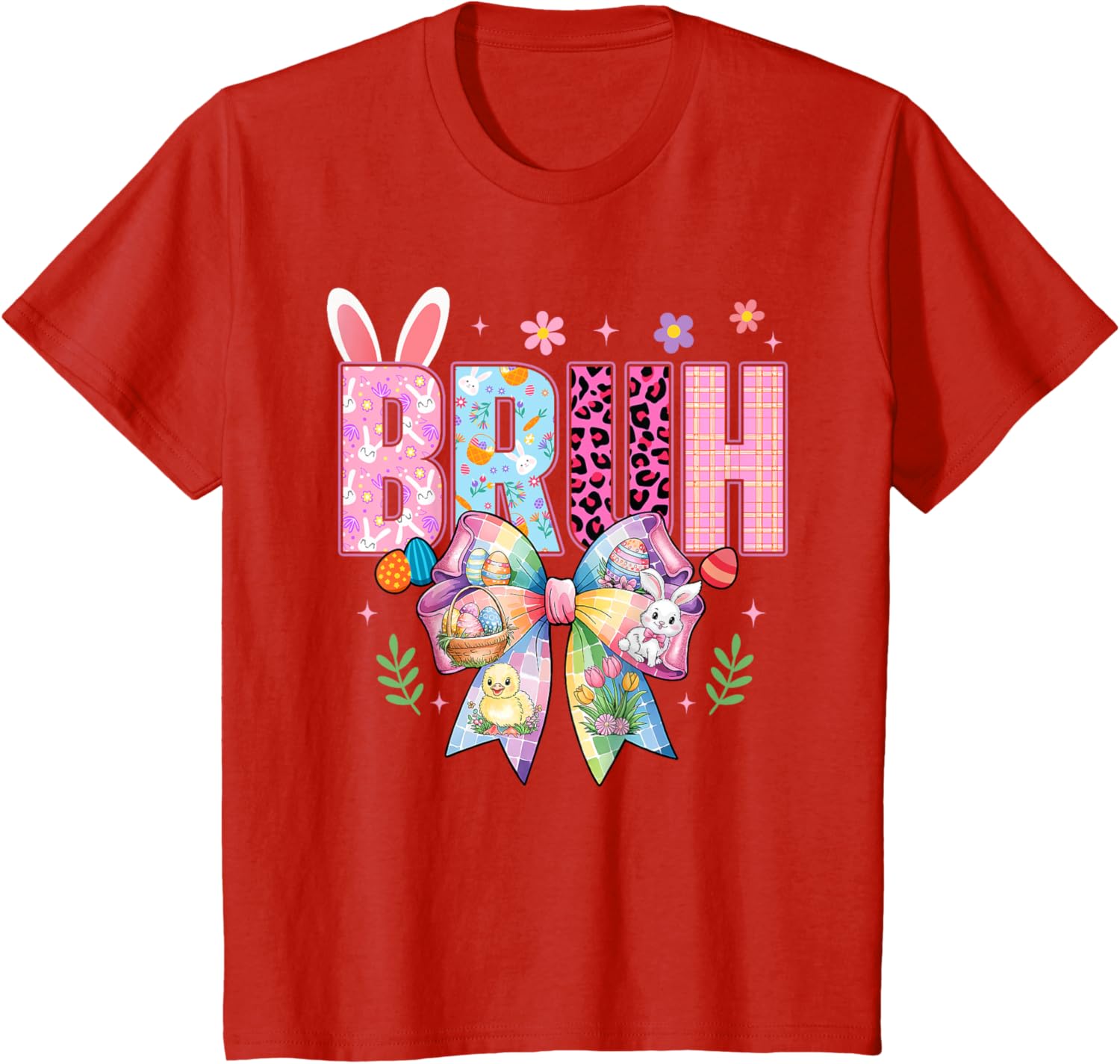 Bruh Meme Easter Day Funny Bunny Eggs Teens Coquette Bow T-Shirt