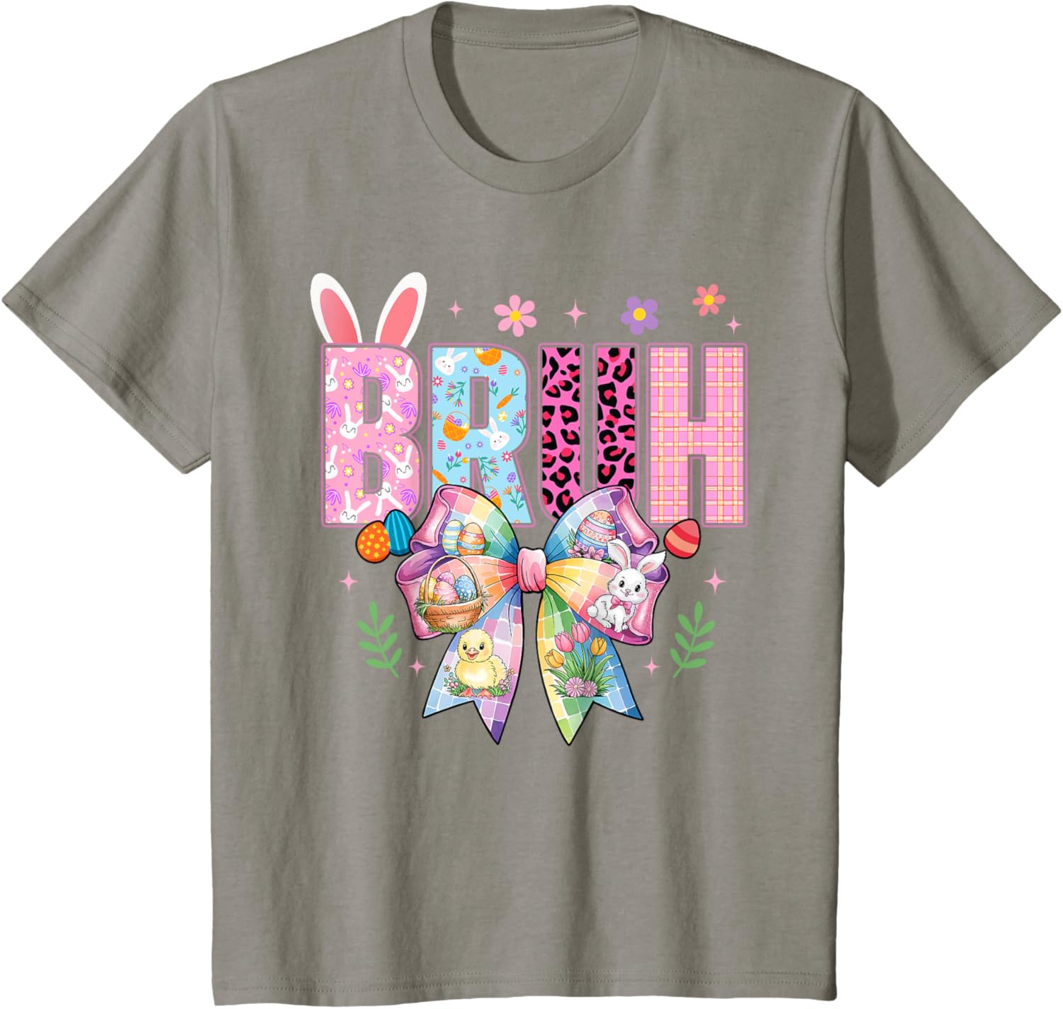 Bruh Meme Easter Day Funny Bunny Eggs Teens Coquette Bow T-Shirt