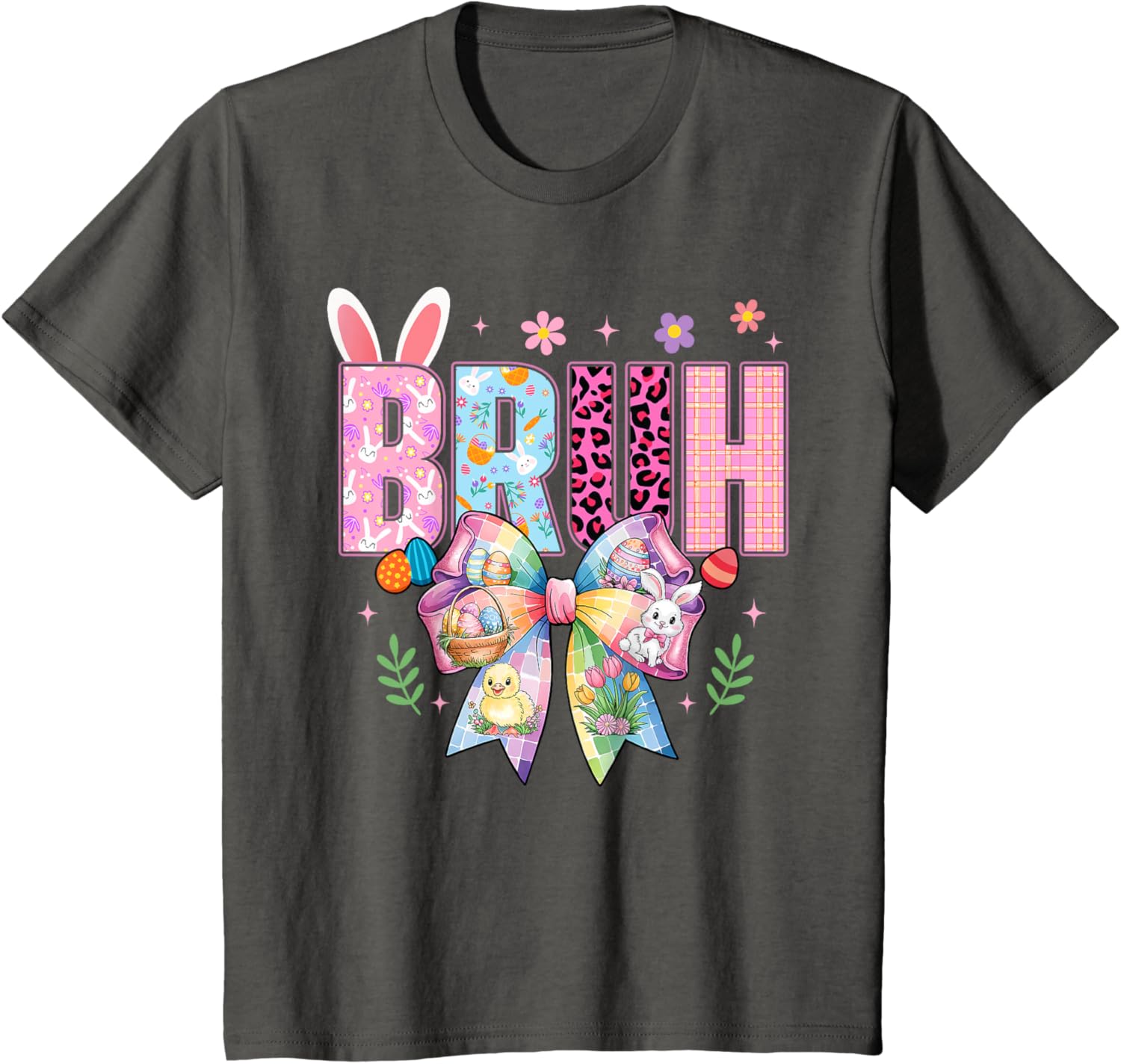 Bruh Meme Easter Day Funny Bunny Eggs Teens Coquette Bow T-Shirt