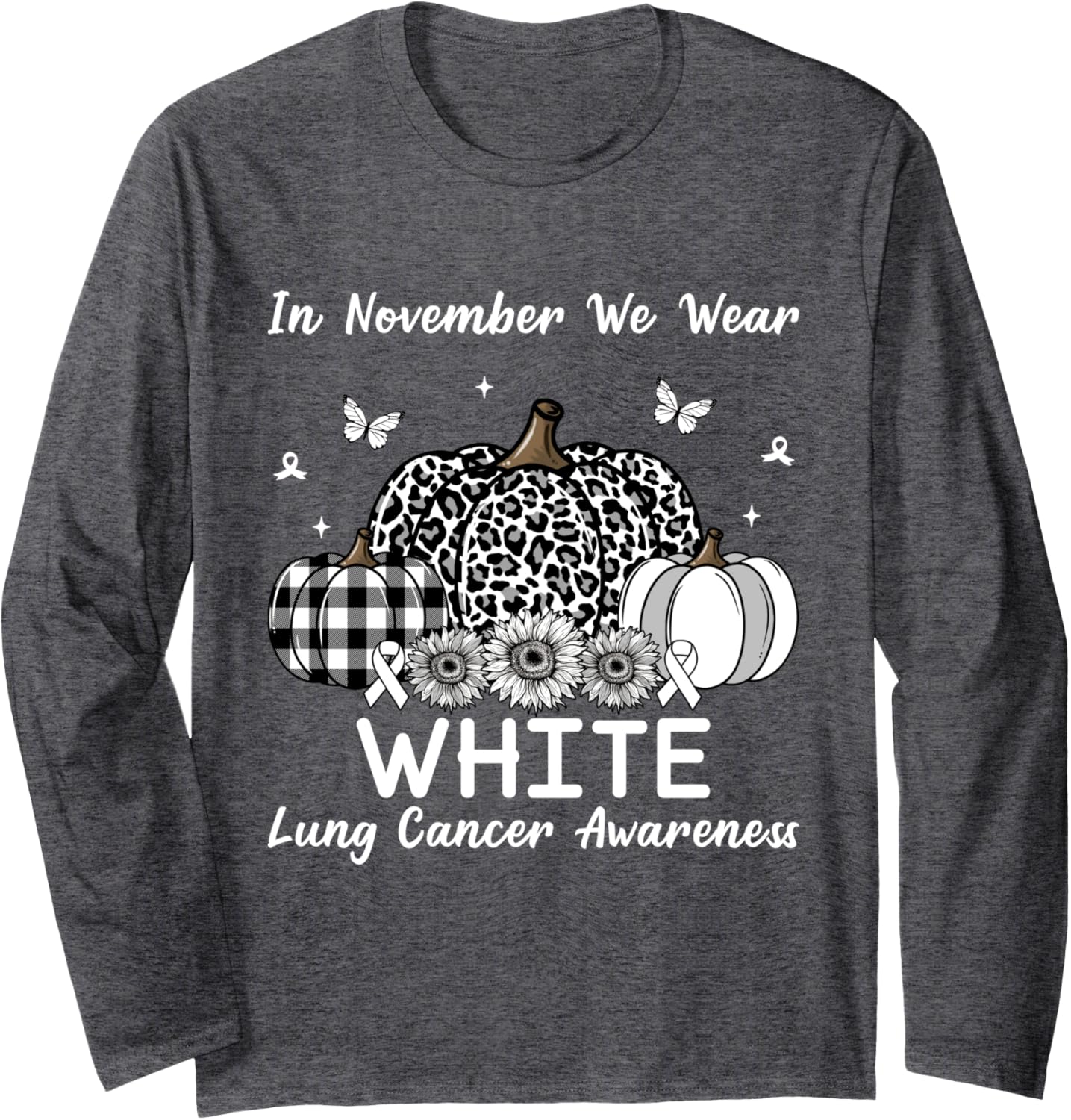 Buffalo Plaid Pumpkin In November We Wear White Lung Cancer Long Sleeve T-Shirt