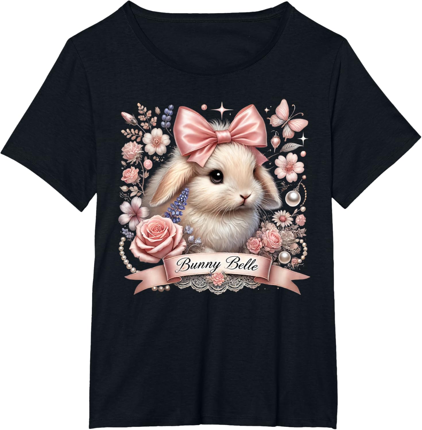 Bunny Belle Coquette Easter Cute Pink Bow Bunny Aesthetic T-Shirt