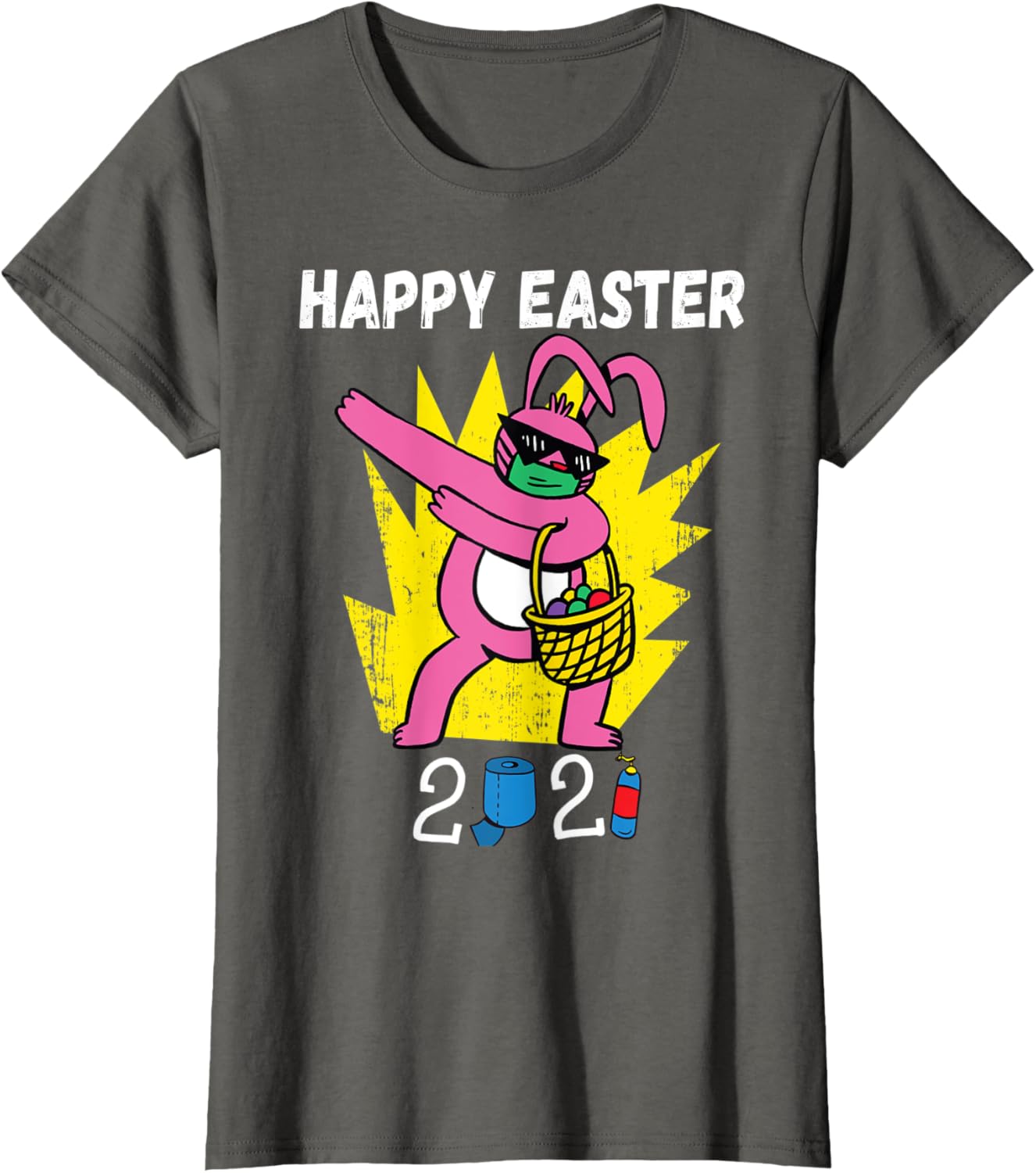 Bunny Dabbing Happy Easter 2021 Bunny Wearing Face Mask Gift T-Shirt