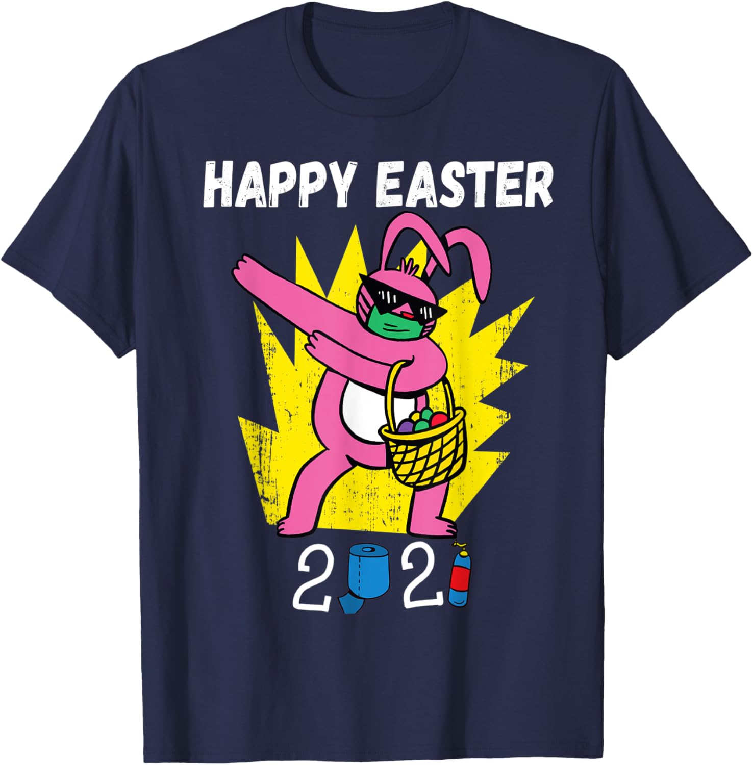 Bunny Dabbing Happy Easter 2021 Bunny Wearing Face Mask Gift T-Shirt