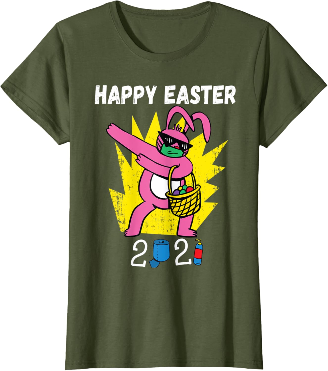 Bunny Dabbing Happy Easter 2021 Bunny Wearing Face Mask Gift T-Shirt