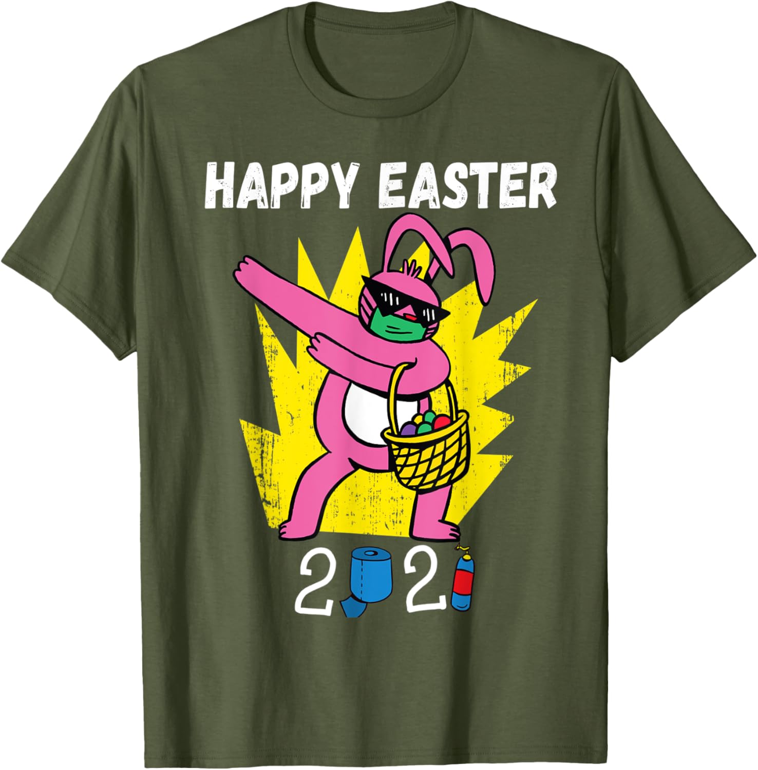 Bunny Dabbing Happy Easter 2021 Bunny Wearing Face Mask Gift T-Shirt