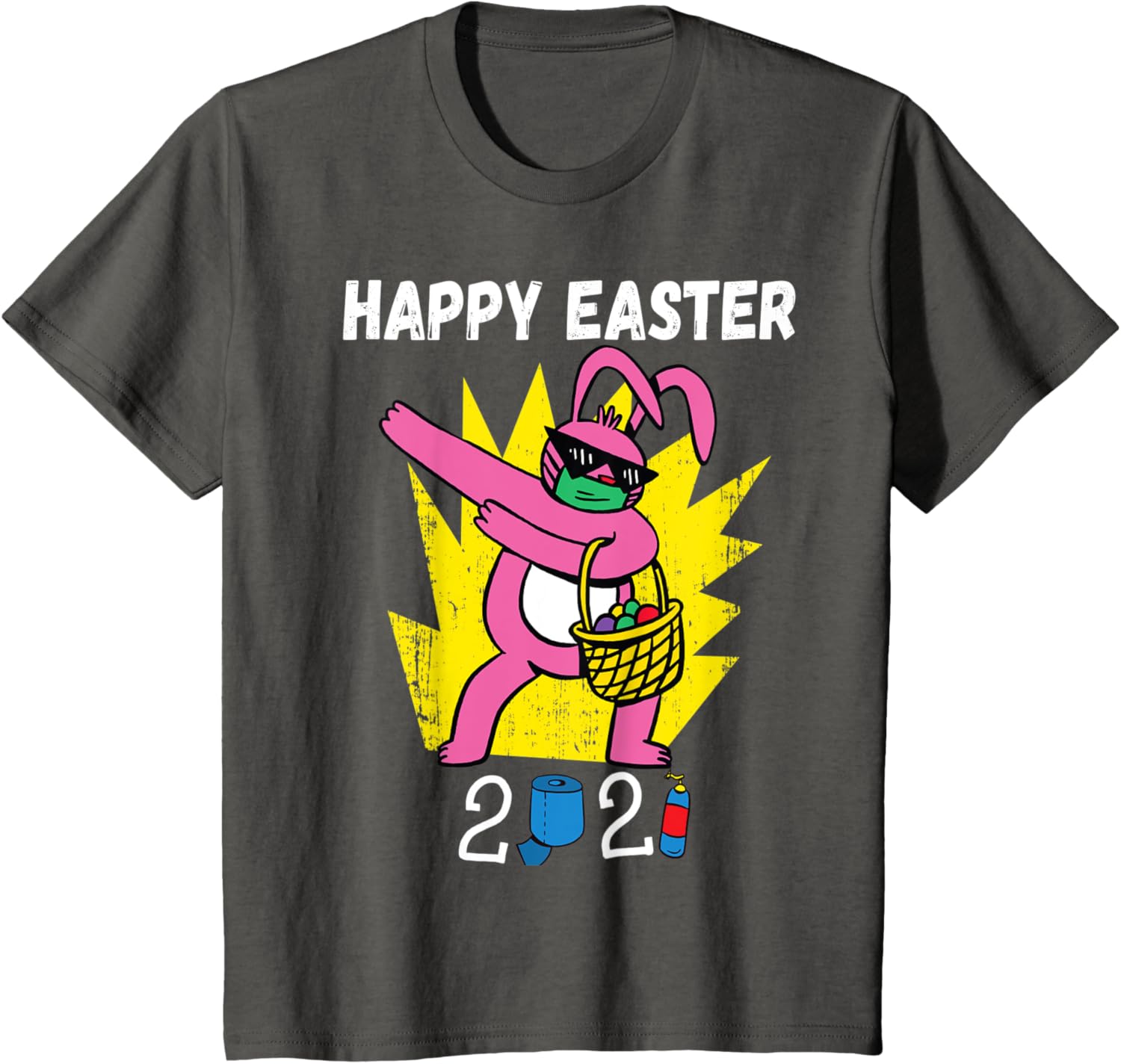 Bunny Dabbing Happy Easter 2021 Bunny Wearing Face Mask Gift T-Shirt