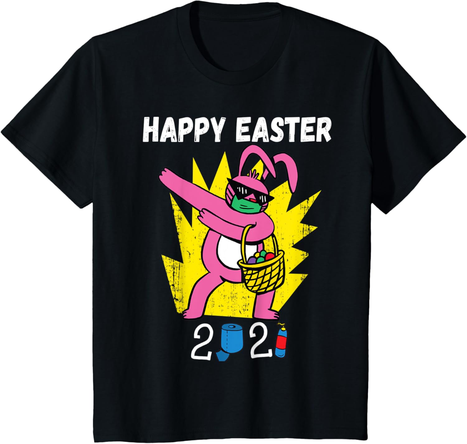 Bunny Dabbing Happy Easter 2021 Bunny Wearing Face Mask Gift T-Shirt