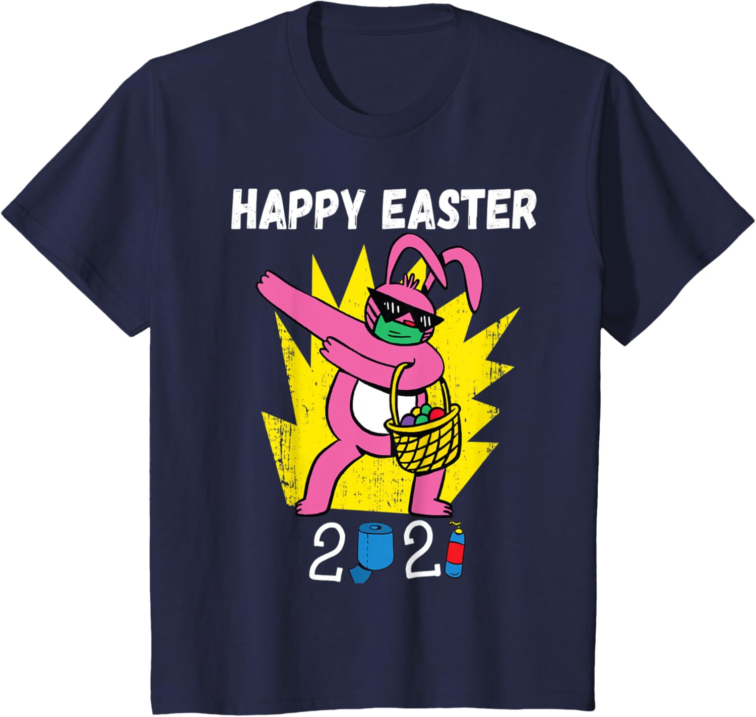 Bunny Dabbing Happy Easter 2021 Bunny Wearing Face Mask Gift T-Shirt