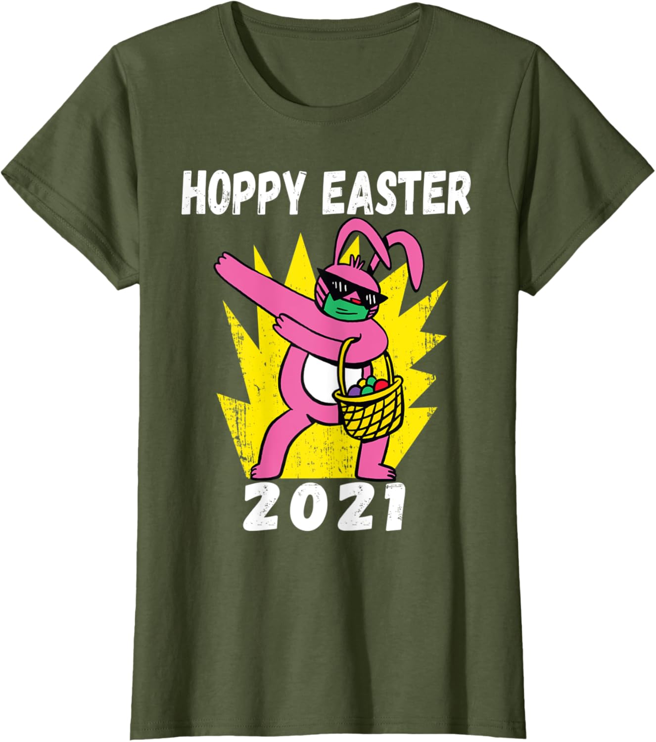 Bunny Dabbing Hoppy Easter 2021 Bunny Wearing Face Mask Gift T-Shirt