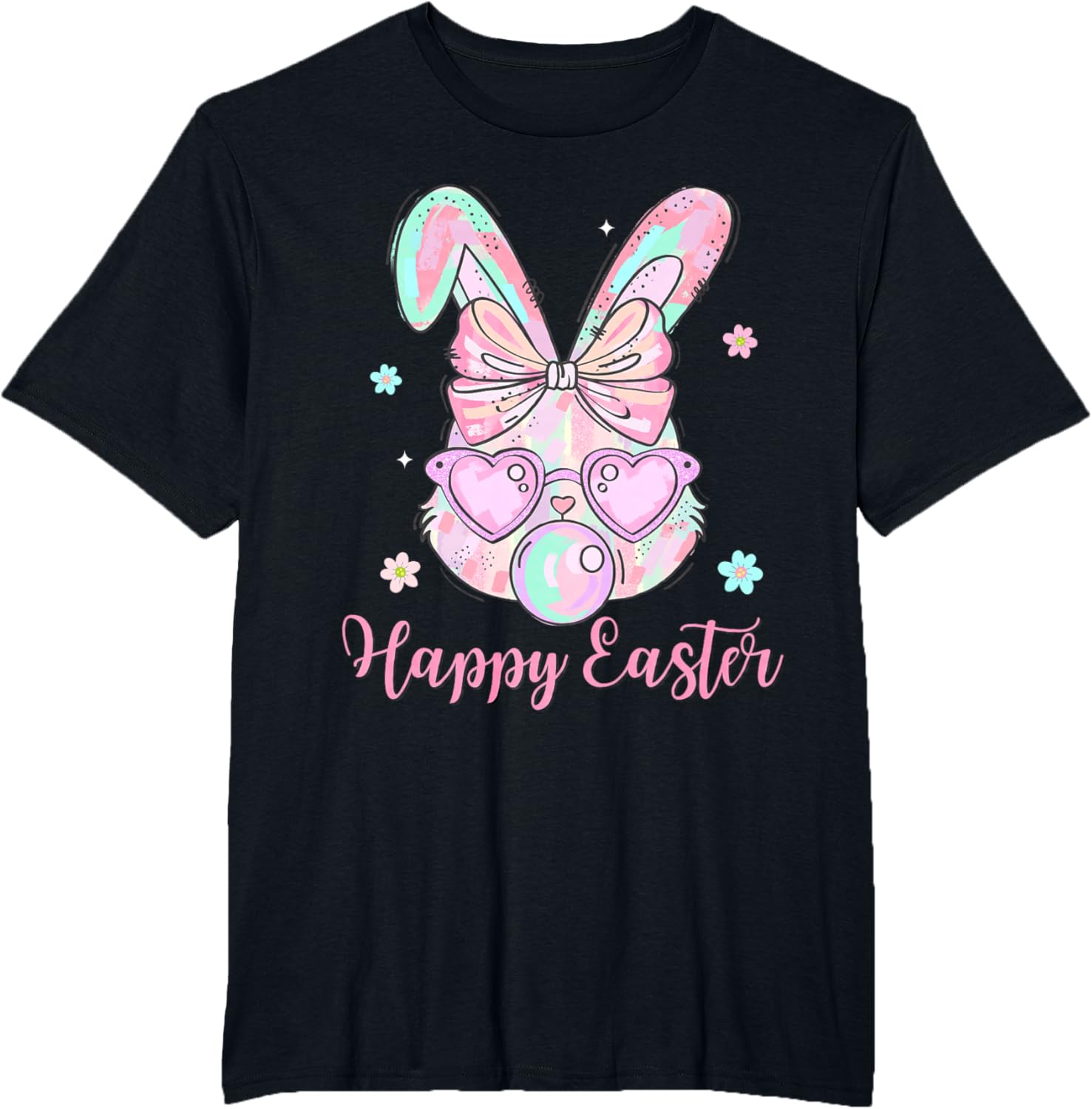 Bunny Rabbit Face Coquette Bow Easter Day Bubblegum Kid Girl T-Shirt