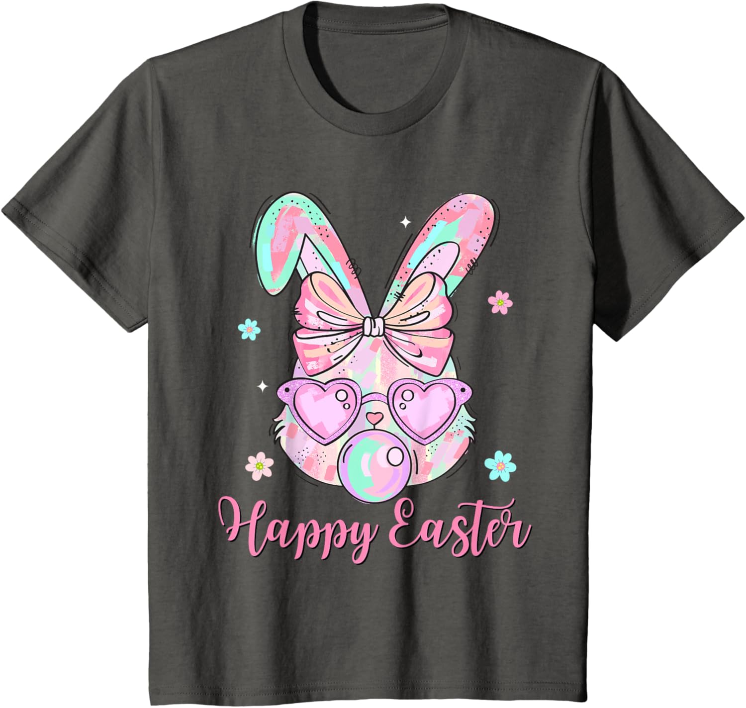 Bunny Rabbit Face Coquette Bow Easter Day Bubblegum Kid Girl T-Shirt