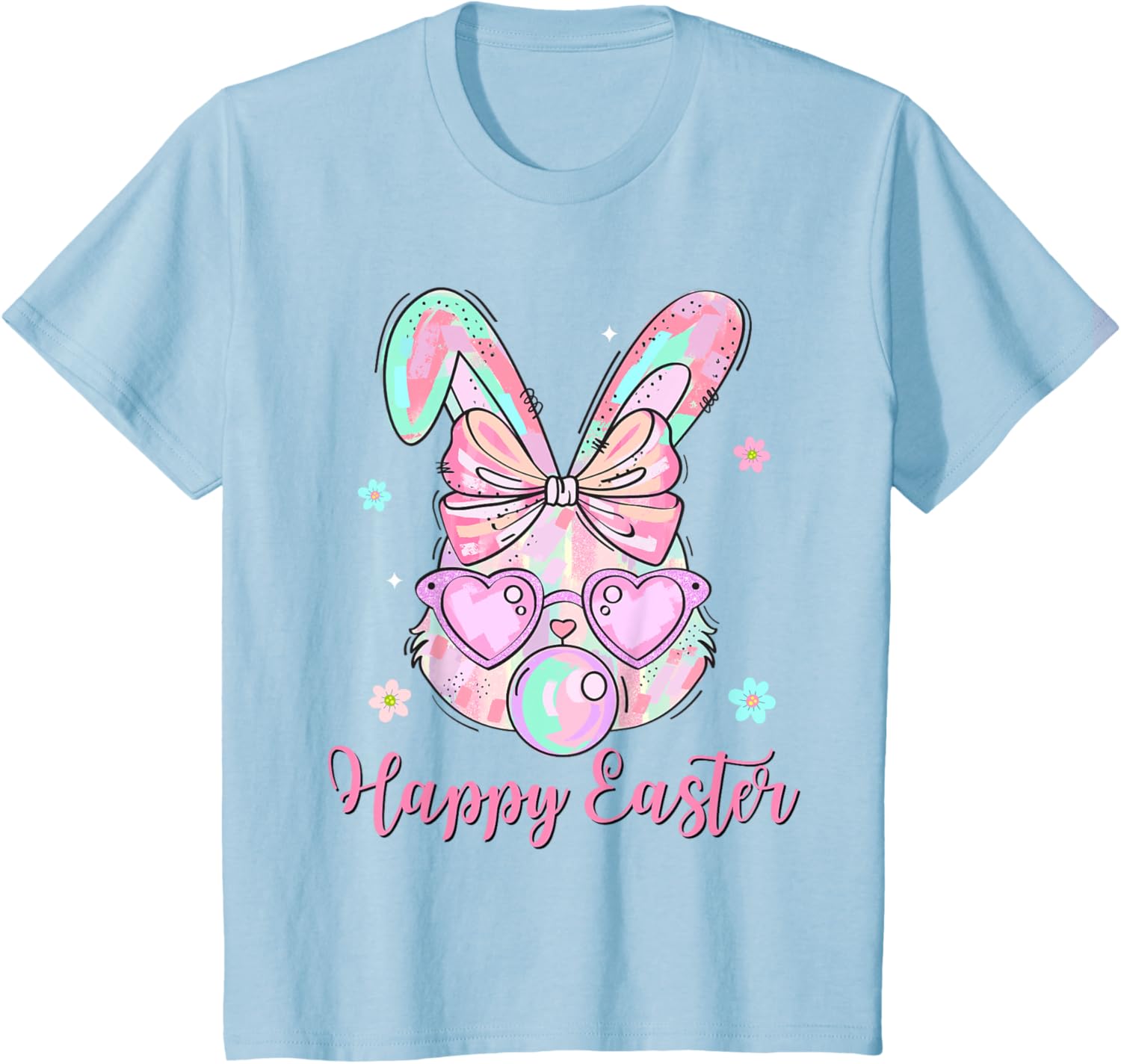 Bunny Rabbit Face Coquette Bow Easter Day Bubblegum Kid Girl T-Shirt