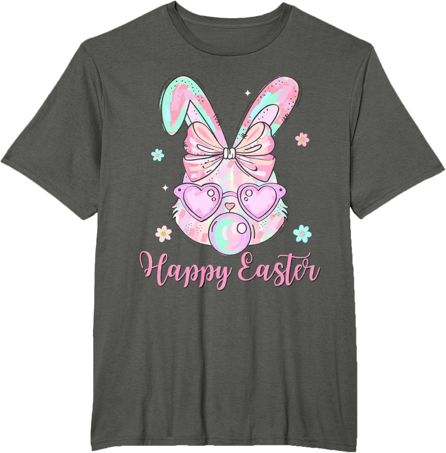 Bunny Rabbit Face Coquette Bow Easter Day Bubblegum Kid Girl T-Shirt