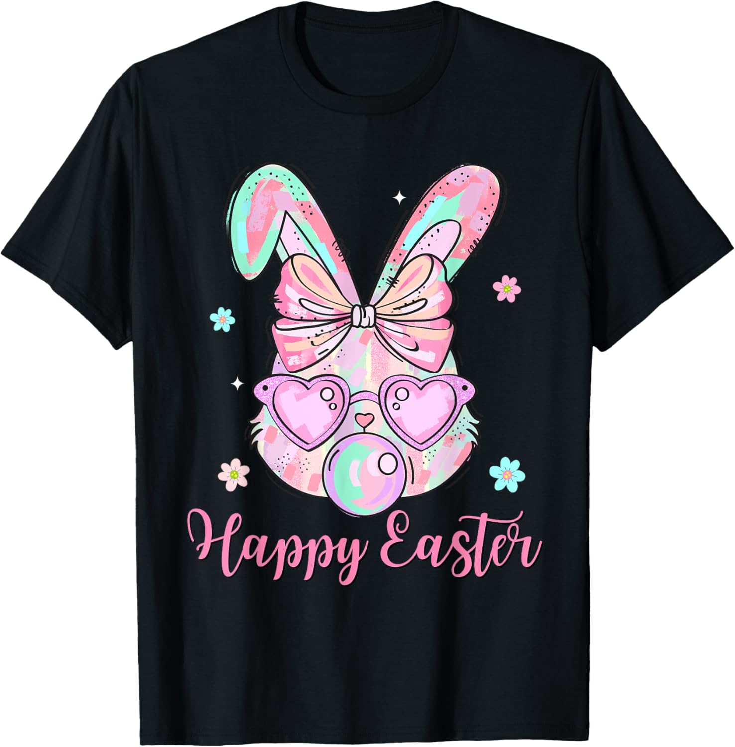 Bunny Rabbit Face Coquette Bow Easter Day Bubblegum Kid Girl T-Shirt