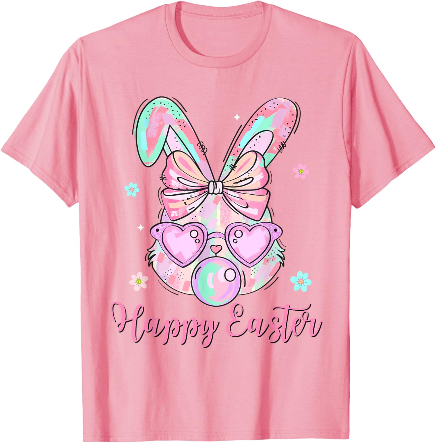 Bunny Rabbit Face Coquette Bow Easter Day Bubblegum Kid Girl T-Shirt