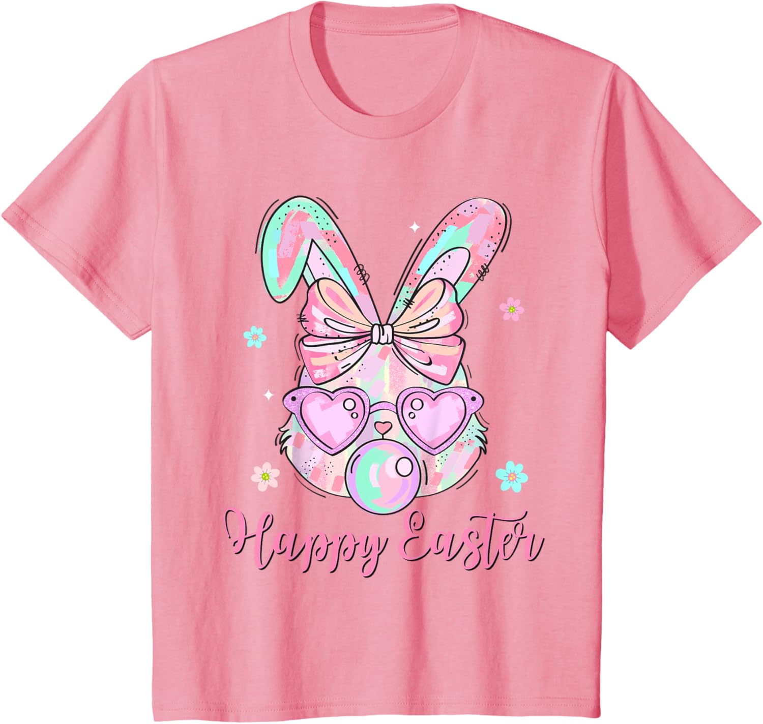 Bunny Rabbit Face Coquette Bow Easter Day Bubblegum Kid Girl T-Shirt